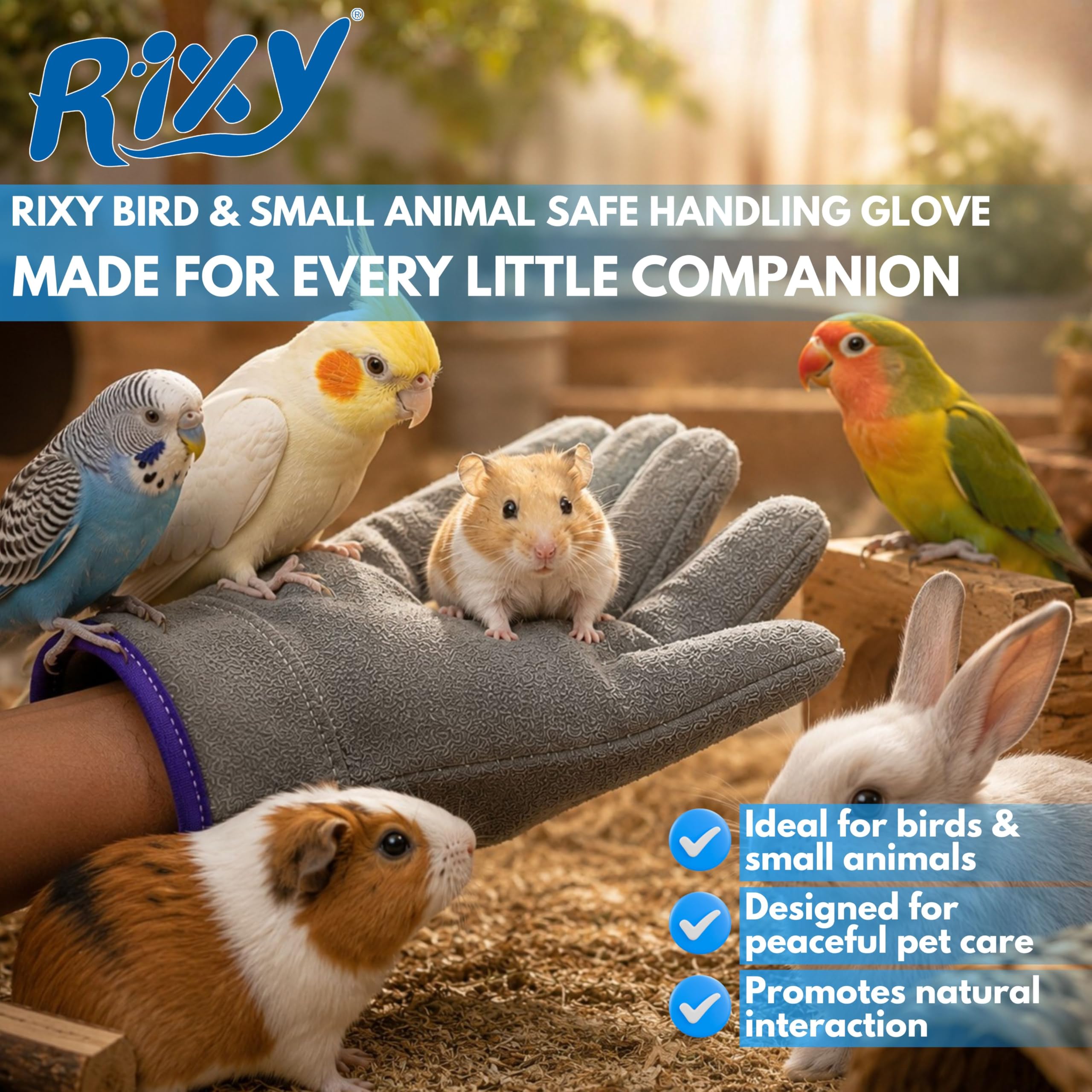 Rixy Bird & Small Animal Safe Handling Glove (1 Pc) | Anti Bite Protective Leather Pet Handling & Catching Gloves for Birds, Rabbits, Hamsters & Guinea Pigs | For Daily Comfort & Cage Care 3