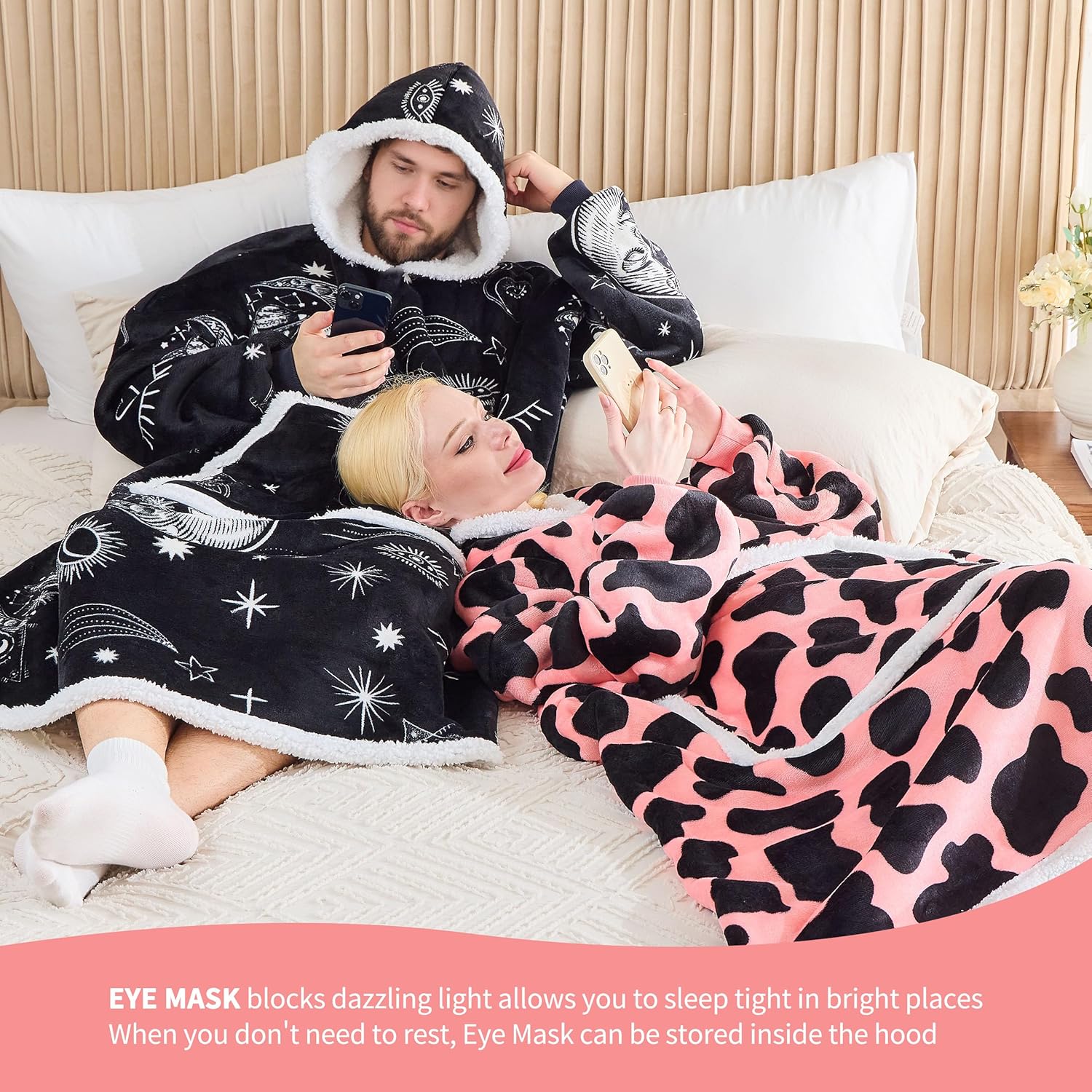 IFNOW Wearable Blanket Hoodie, Oversized Sherpa Fleece Hooded Sweatshirt with Eye Mask for Adult, Gifts for Women Men - Image 7