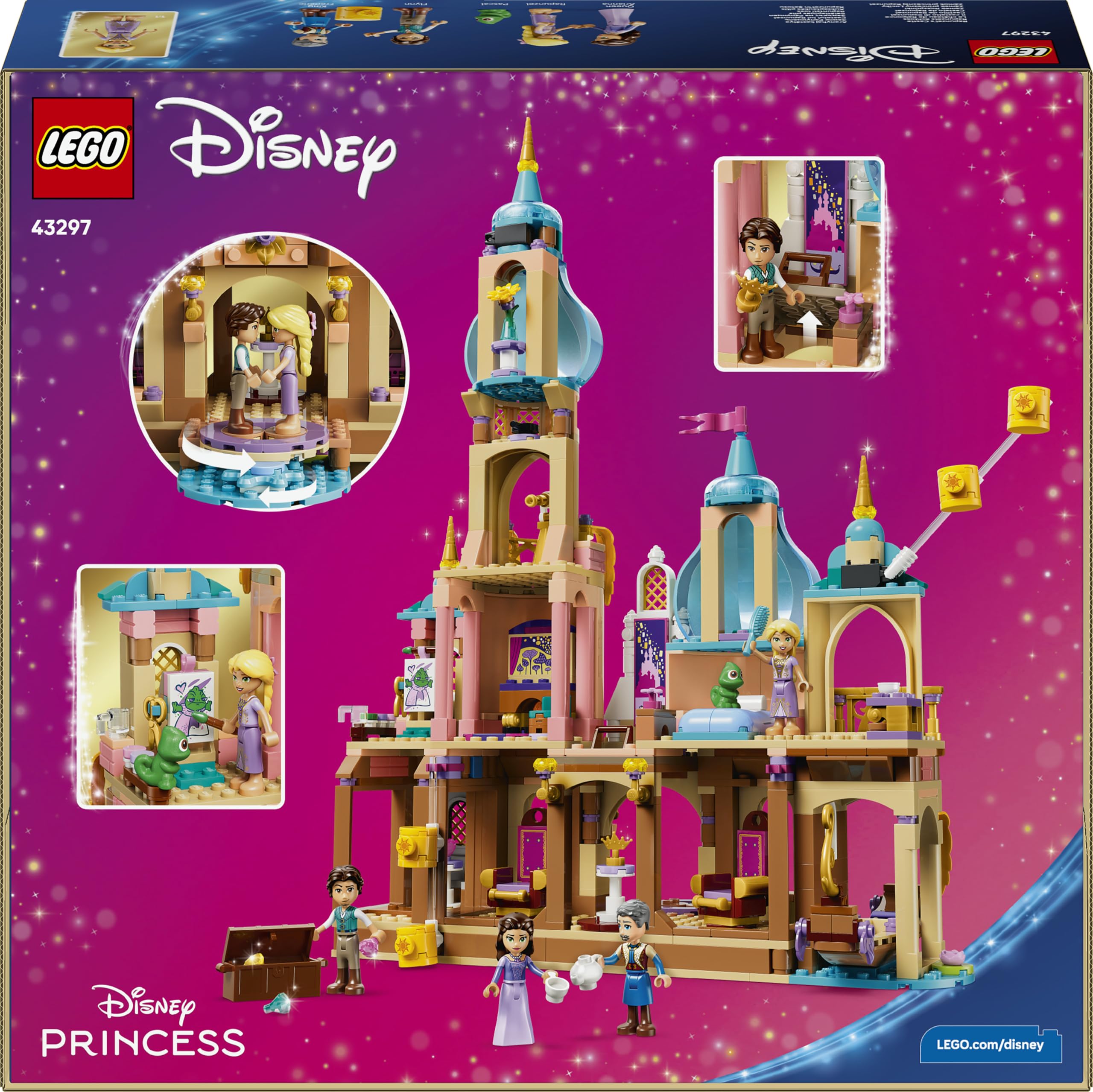 LEGO | Disney Princess Il Castello di Rapunzel Giocattolo - Modello da Esposizione con 4 Mini Bamboline, Figura di Pascal e Accessori - Regalo di Compleanno per Bambine da 6 Anni in su e Fan - 43297