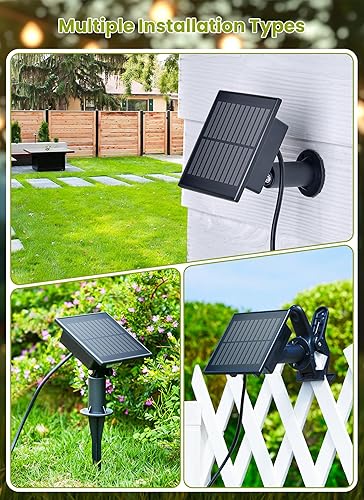 Miniatura 7 de Brightown Guirnalda de luces solares para exteriores, impermeables, con bridas y ganchos remotos, luces de patio de 38 pies con 15 bombillas LED