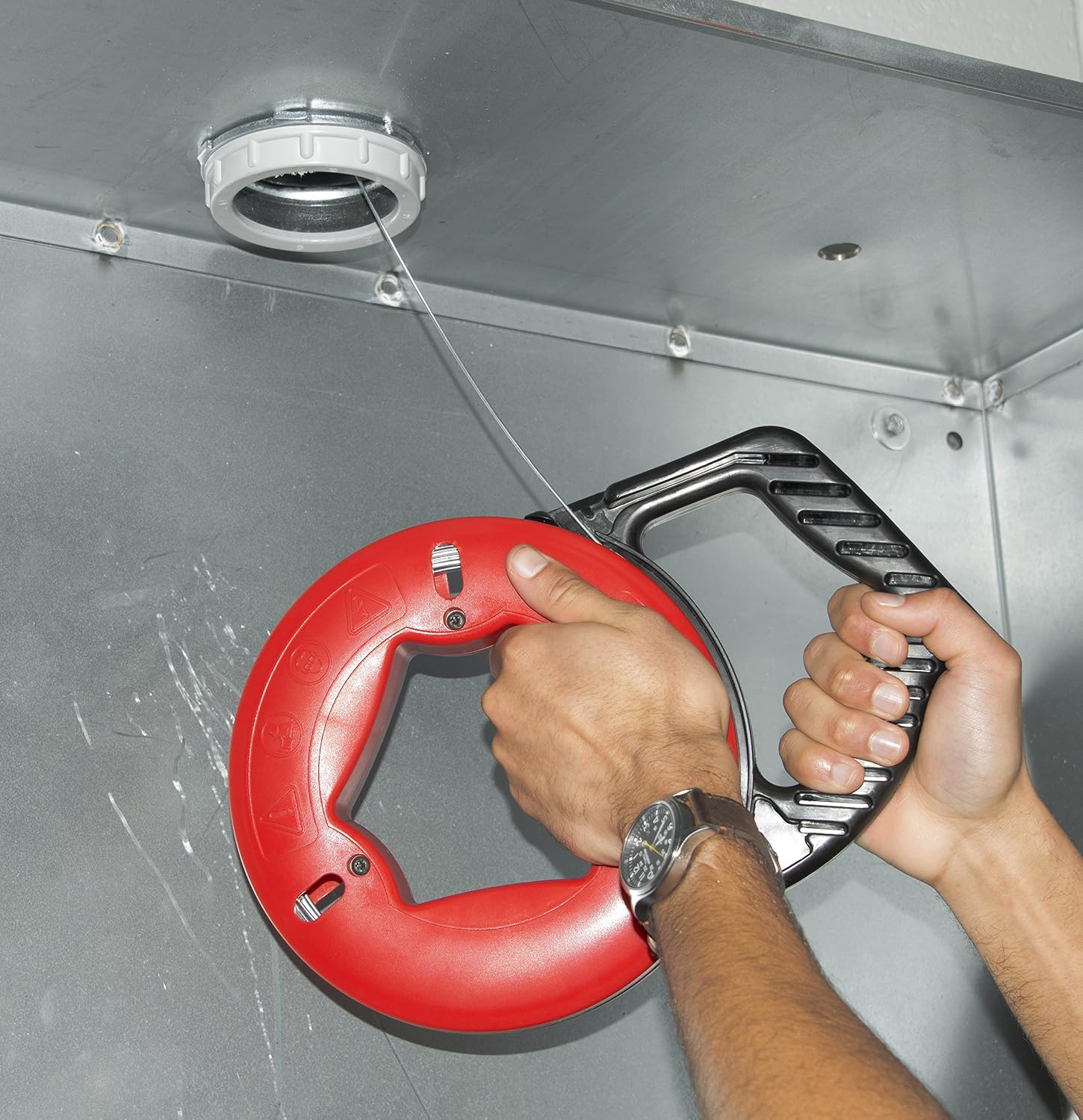 Gardner Bender FTS-65R Fish Tape, Corrosion-Resistant Plated Carbon Steel, Nylon / ABS Housing & UpperHand Design with Rubber Grip, 65 Foot Tape Length, Tough & Durable, ⅛ Inch Tape Width, Patented, Impact Modified Handle & Housing, Fishing Tape , Red