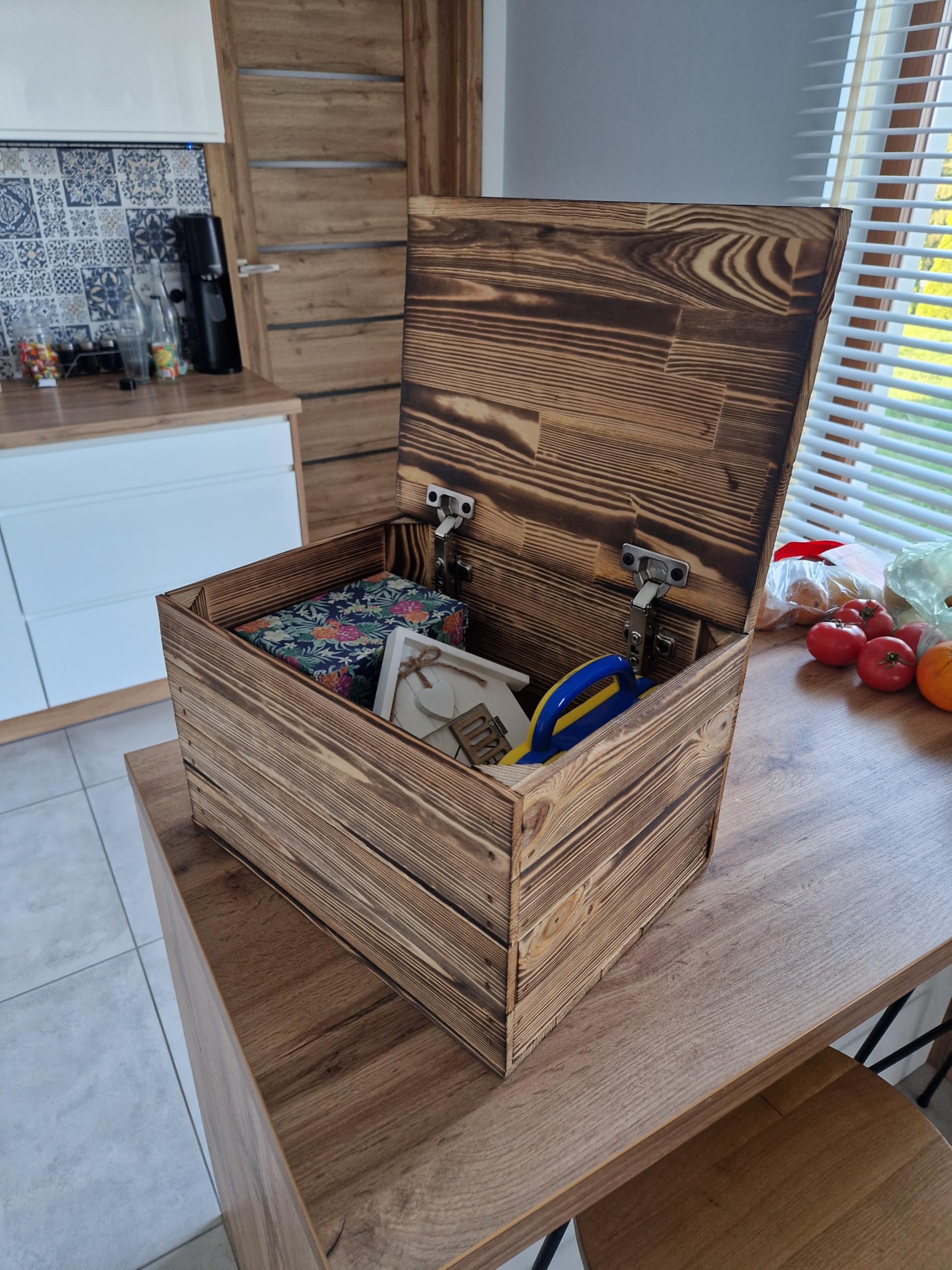 Cassette Legno con Coperchio - Soluzione Elegante e Pratica per la Conservazione nella Tua Casa 40x30x26 (Effetto Bruciato chiusura silenziosa, 40x30x26)