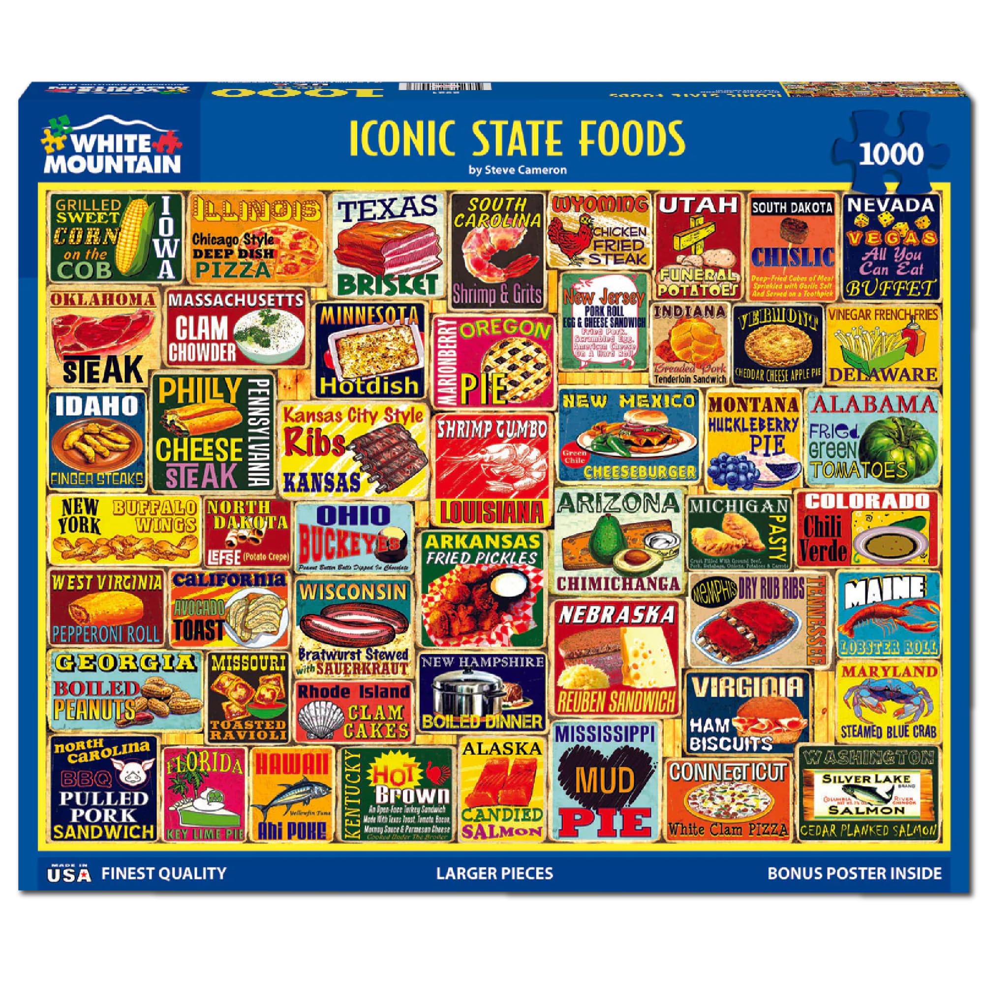 White Mountain Iconic State Foods Puzzle 1000 pezzi American Food Puzzle per adulti
