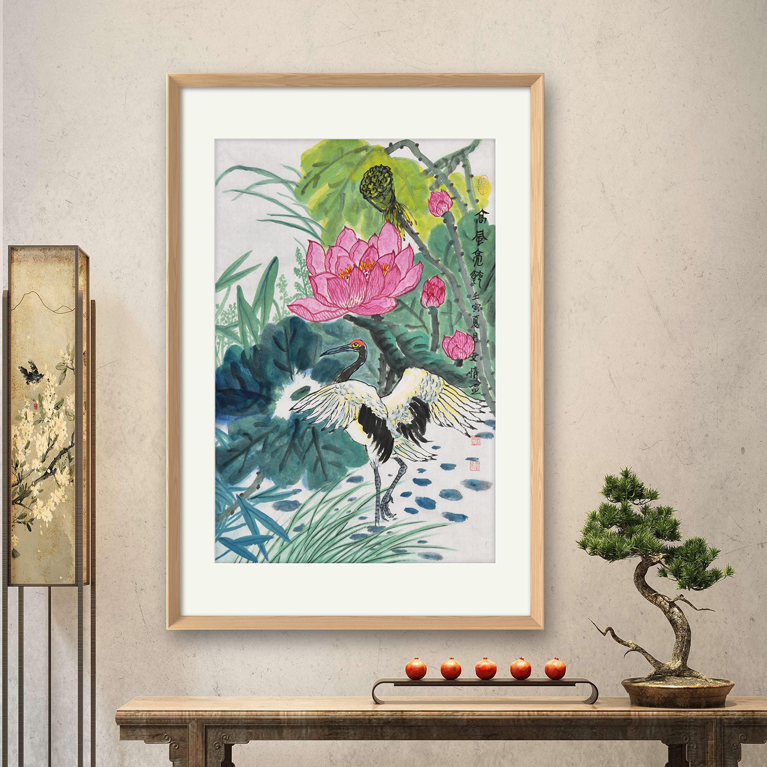 レア品 一期一会 縁起物 繁盛 おもてなし 軸 絵 花鳥 中国 美術 インテリア 美品 掛け軸 河野秀鳳作 おしどり図 共箱 鴛鴦 花鳥 縁起物 美術