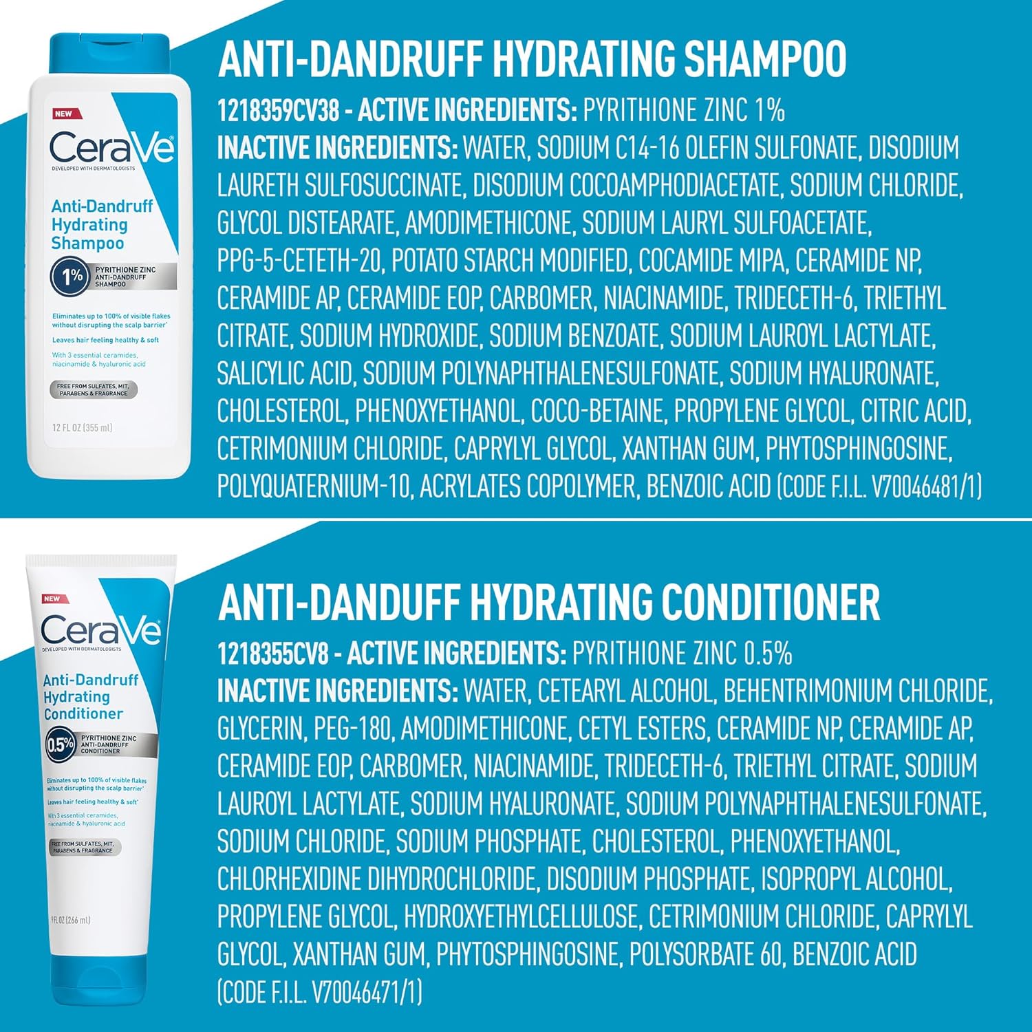 CeraVe Hydrating Anti Dandruff Shampoo and Conditioner Set, Pyrithione Zinc Dandruff Treatment With Ceramides, Hyaluronic Acid & Niacinamide, Helps Elimanate Flakes & Reduce Itchy Scalp - Image 11