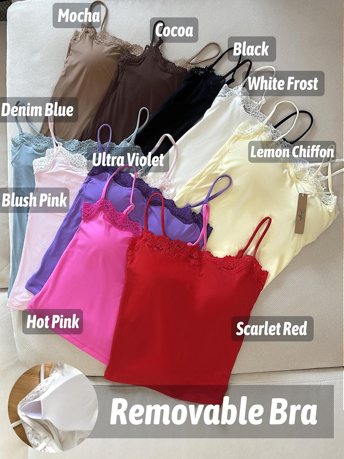 Starrylion Padded Lace Cami Top Double Lined Sexy Tank Top Spaghetti Strap Club Party Shirt - Image 4