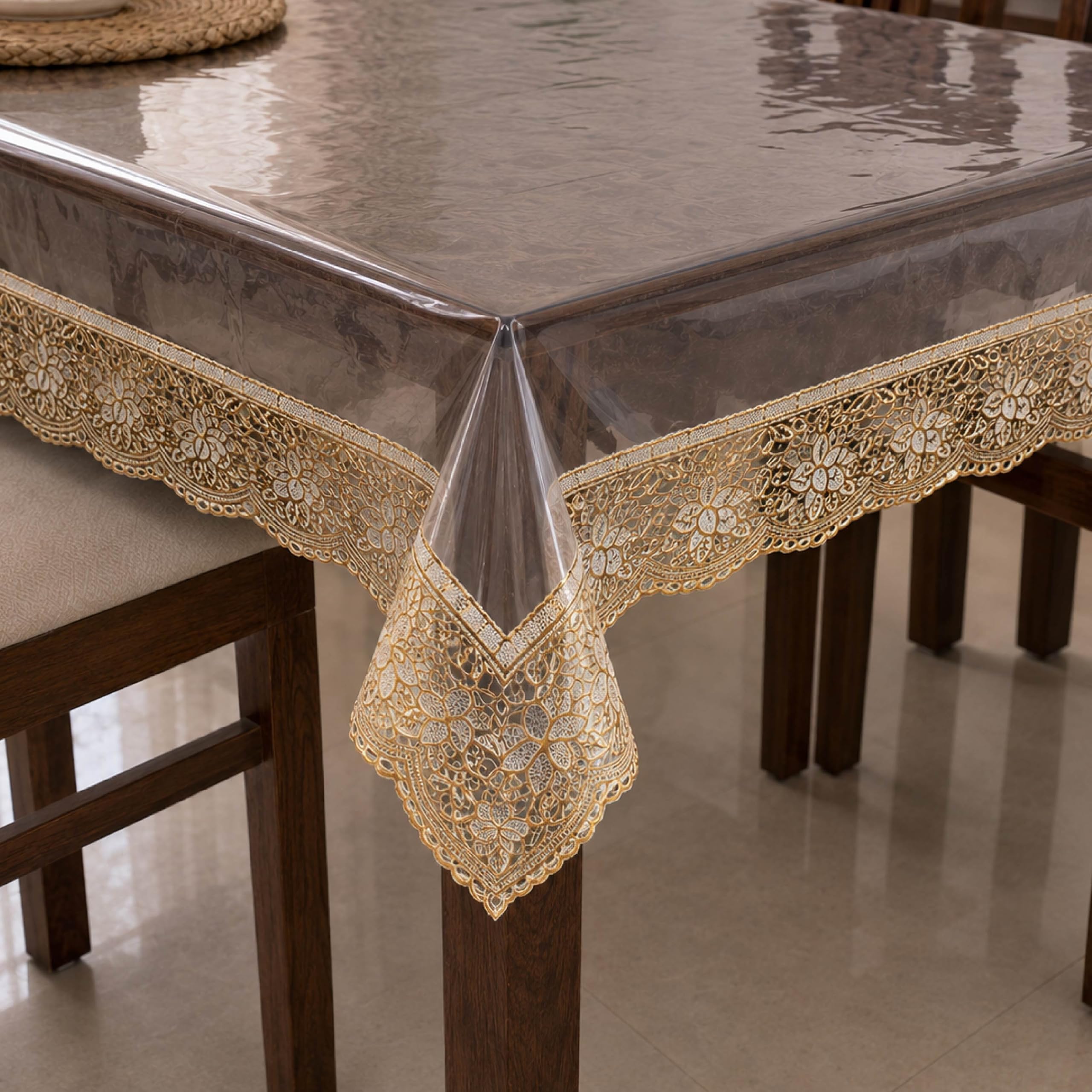 HomeStrap Transparent Table Cover - Lace 40x60 cm for 4 Seater Dining Table | 1.5 mm Thick Waterproof PVC Table Protector | Heat Resistant & Dustproof Clear Table Sheet for Dining & Center Table-image-41
