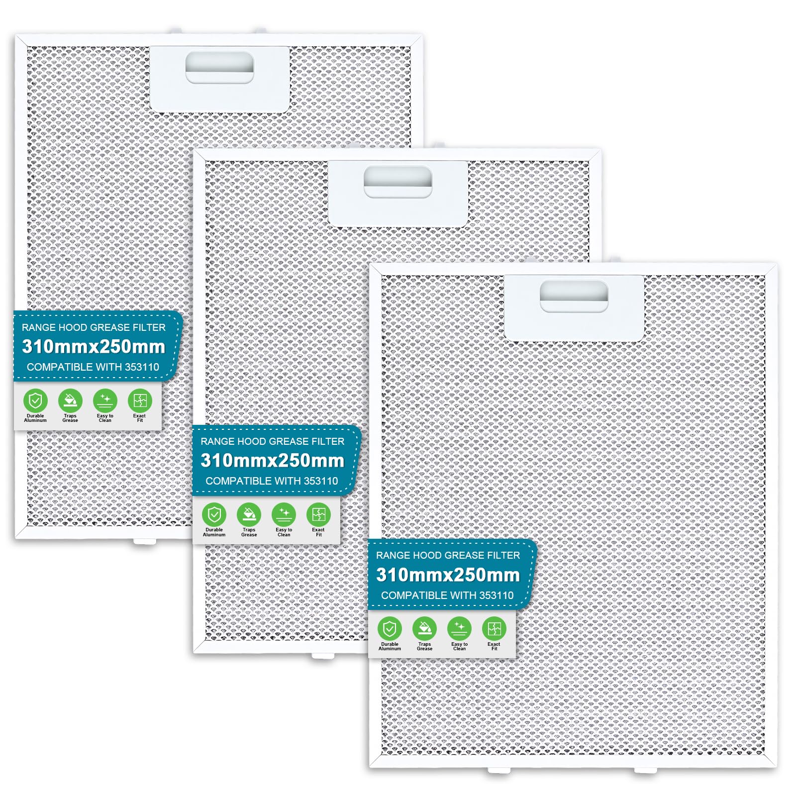 Filtro Campana Extractora 310 x 250, Filtro de Grasa Compatible con Bosch Campana Extractora de Cocina por Poweka (3 Piezas)
