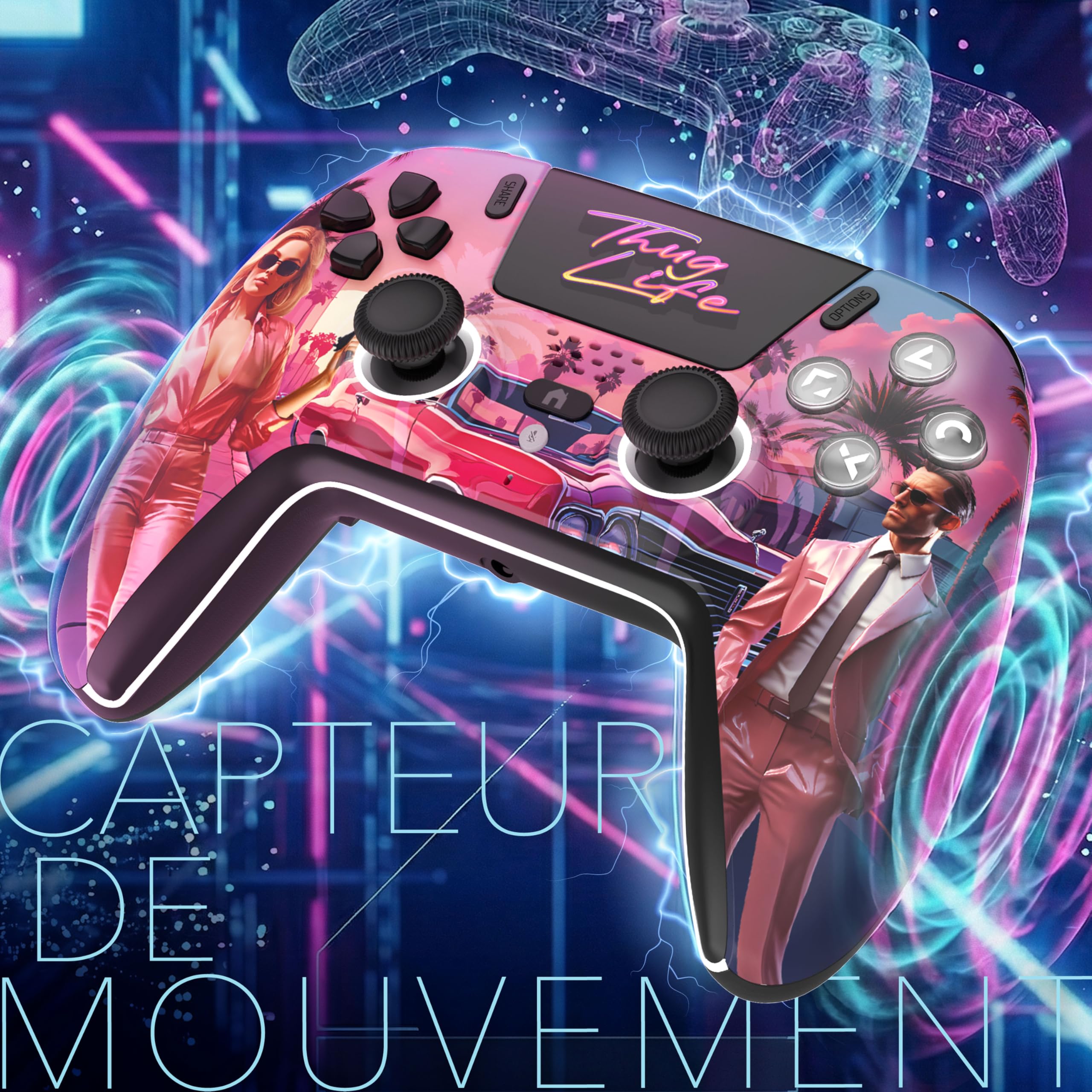 Freaks and Geeks-Manette Bluetooth pour PS5 LED Hall Effect - Thug Life