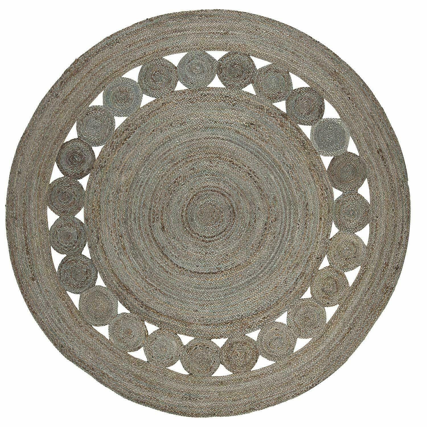 Dywan Okrągły Jutowy Ręcznie Tkany Koło Design Dywanik Szary Kolor Dywan (15 x 15 Stopy)