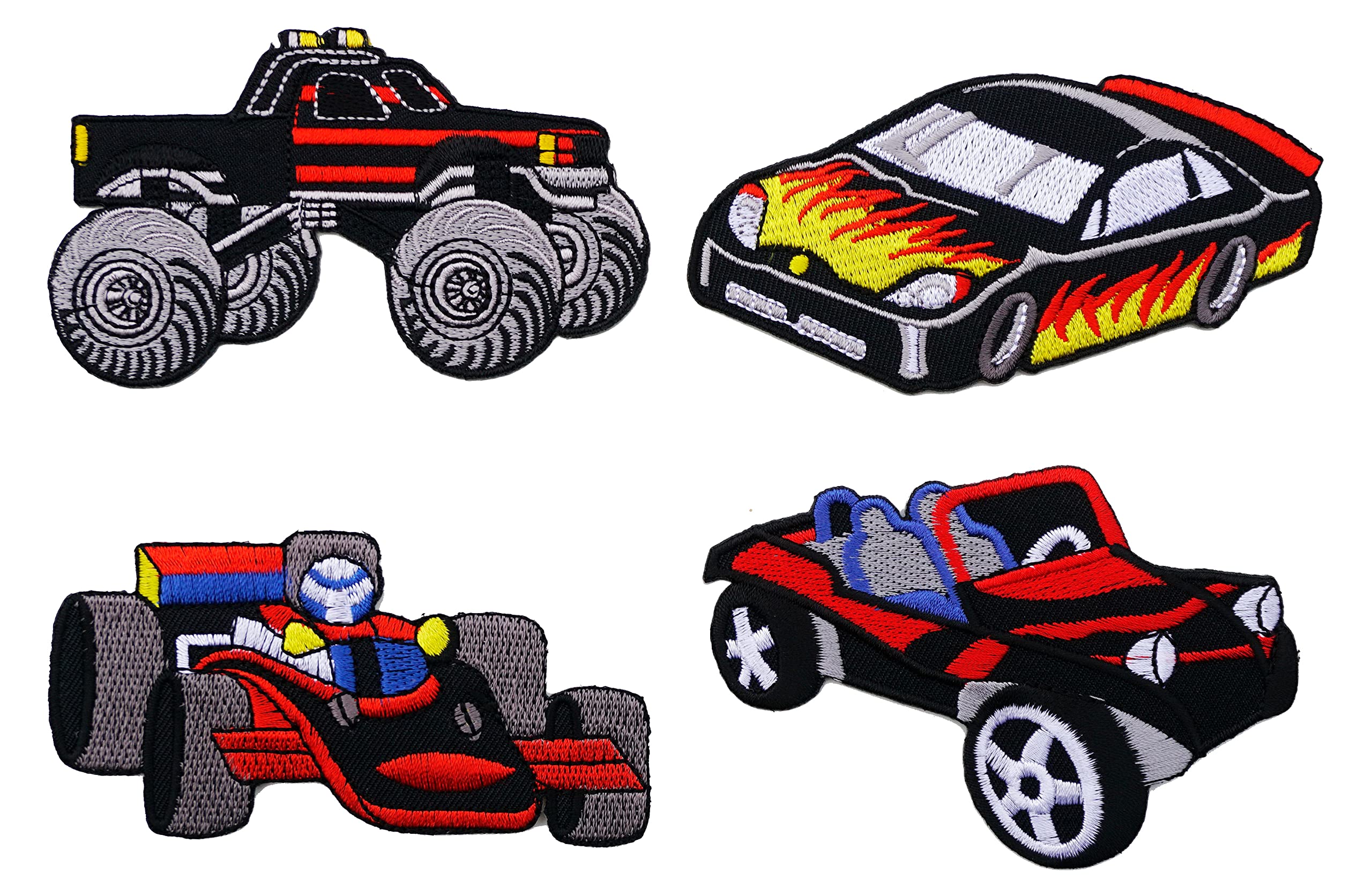 Pack 4 Car Embroidered Iron on Patch Applique Racing Sport Car Monster Patch
