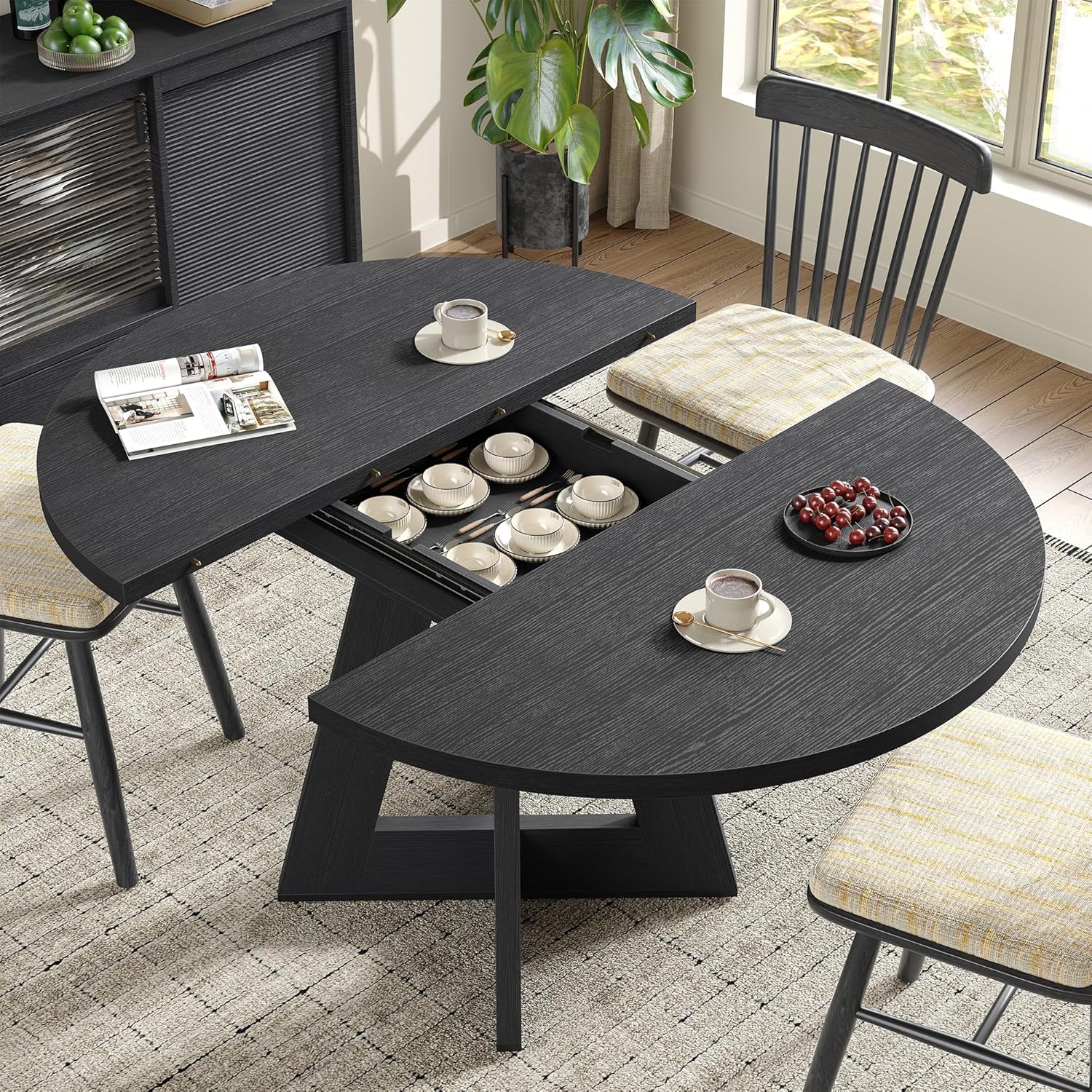 Extendable Round Dining Table for 4-8,Modern Kitchen Oval Dining Table with Removable Leaves Space Saving,Wood Base for Kitchen Living Room (Walnut)