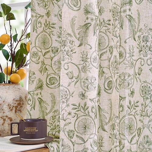 Miniatura 9 de jinchan Cortinas opacas florales para dormitorio, sala de estar, 63 pulgadas de largo, cortinas de granja para oscurecer la habitación, cortinas