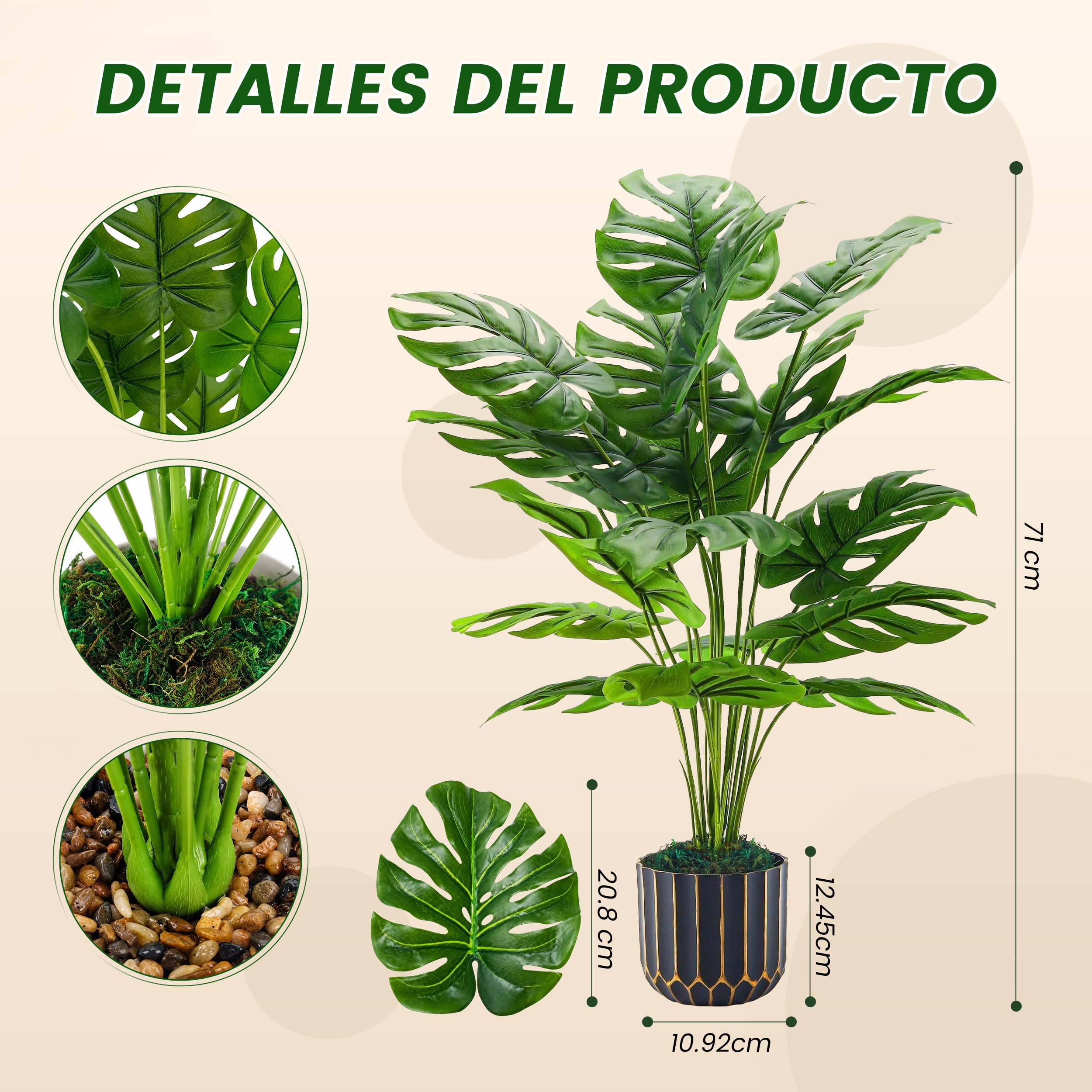 Der Rose Plantas falsas de Monstera artificiales altas para interiores y exteriores, para sala de estar, decoración del hogar