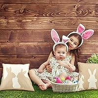Vista 5 de BOAO 4 fundas de almohada de lino de Pascua de 18 x 18 pulgadas, funda de cojín de conejo, decoración de granja, funda de cojín para decoración