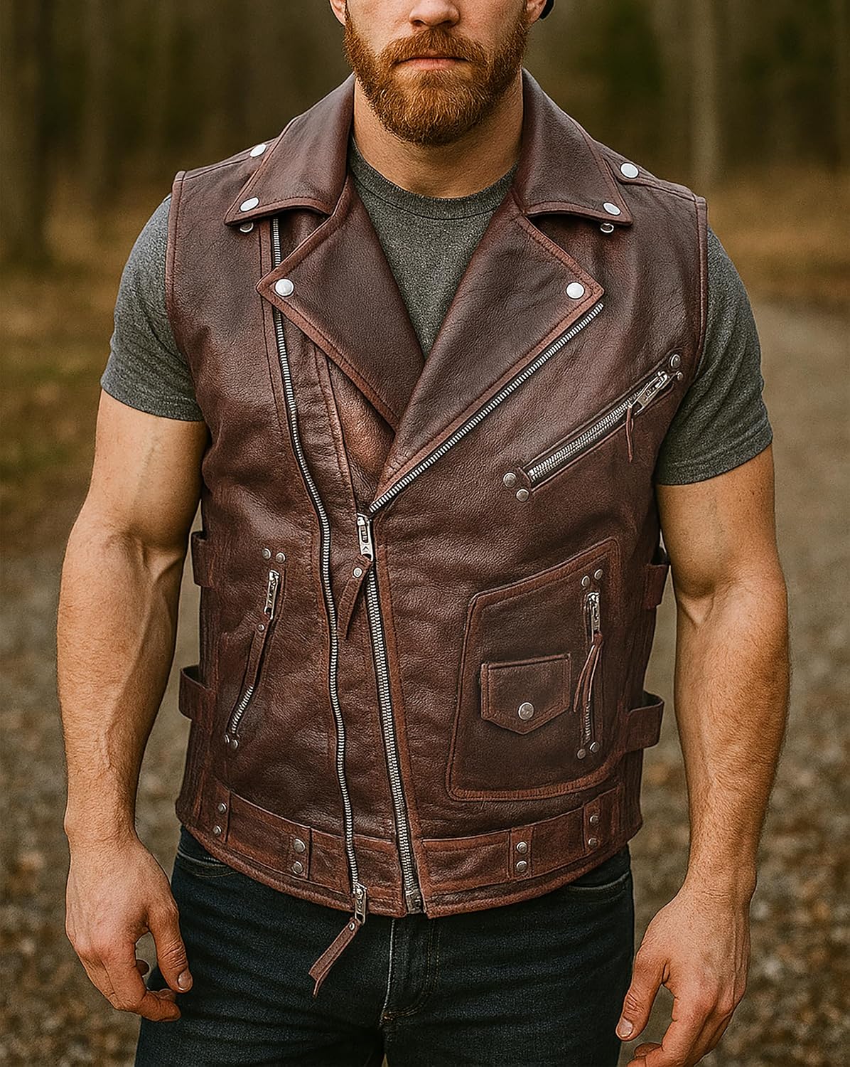 Motorcycle Leather Vest For Men - Tactical Combat Military Style Sleeveless Biker Club Riding Outdoor Waistcoats