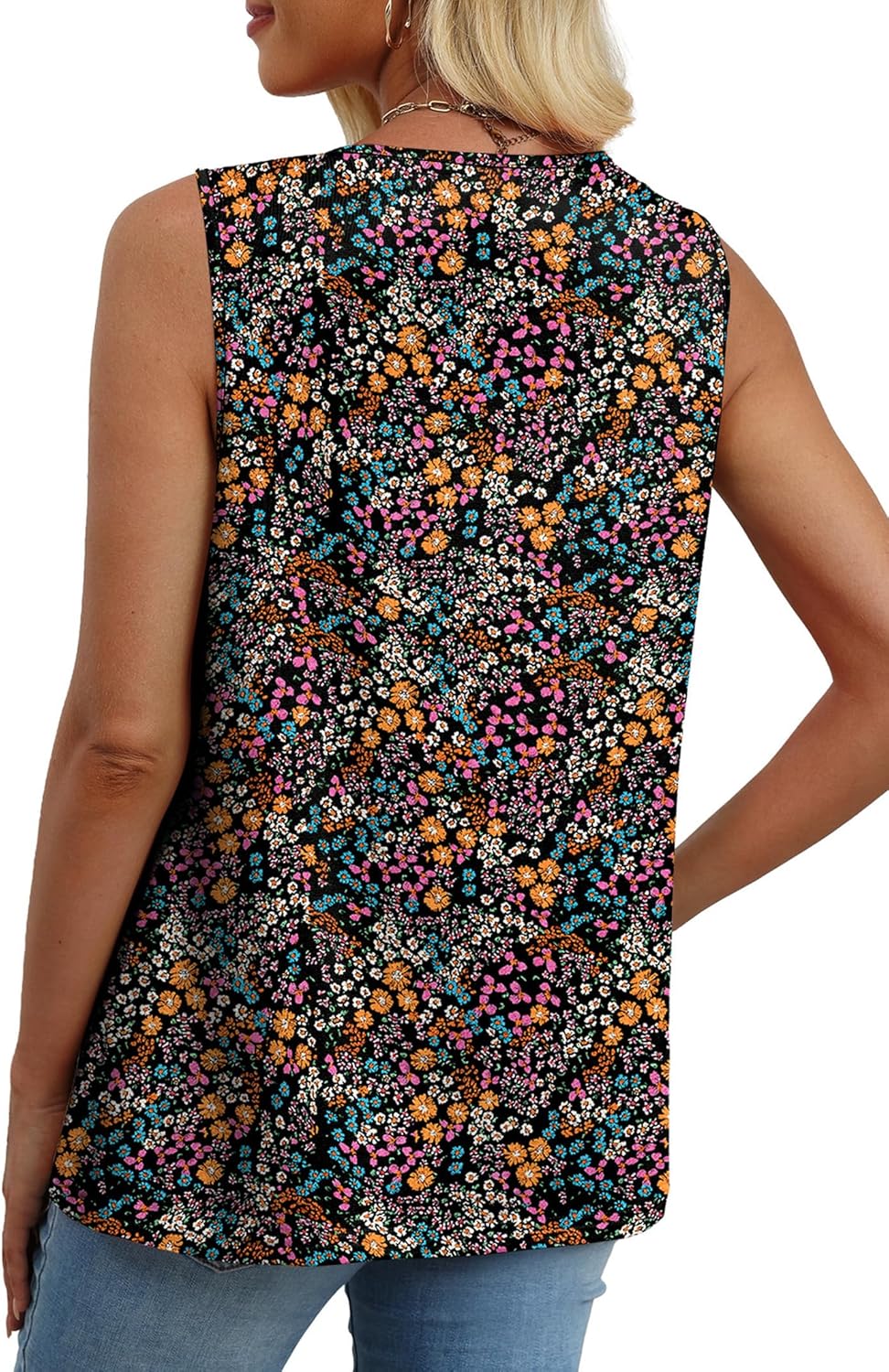 XIEERDUO Womens Tank Tops Sleeveless Lace Crochet Boho Tops Loose Fit Pleated Tunics Crewneck Summer Vacation Outfits Flowy - Image 4