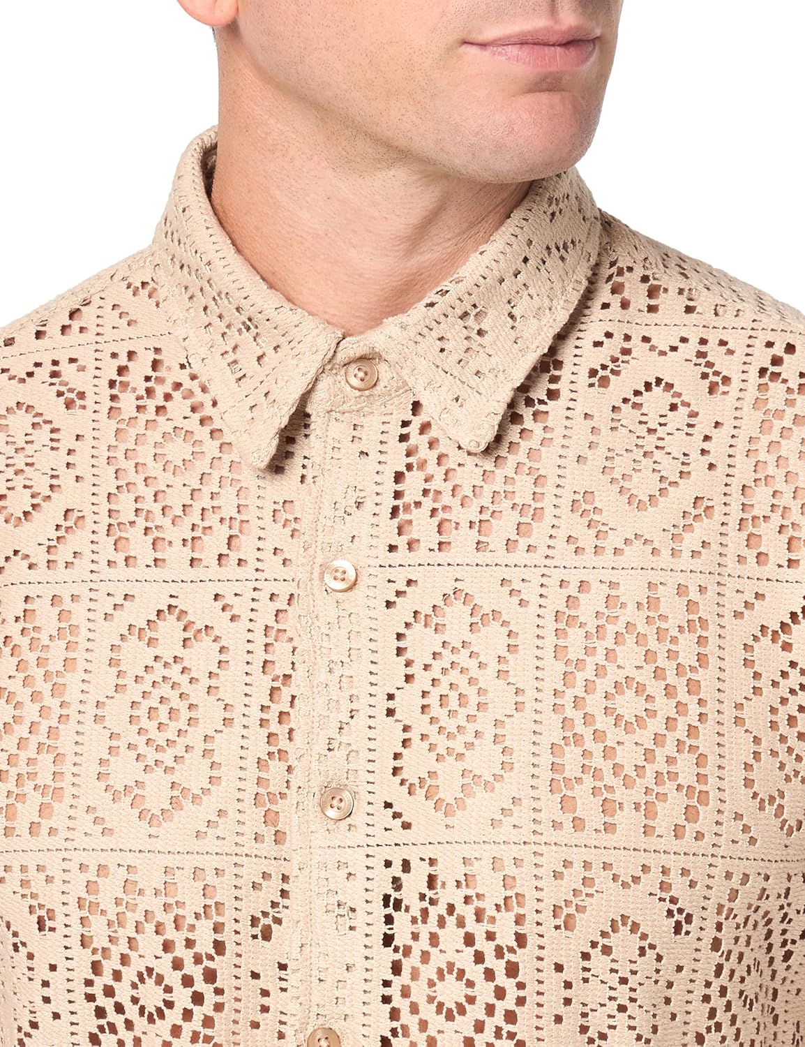 GUESS Men's Craft Crochet Long Sleeve Shirt