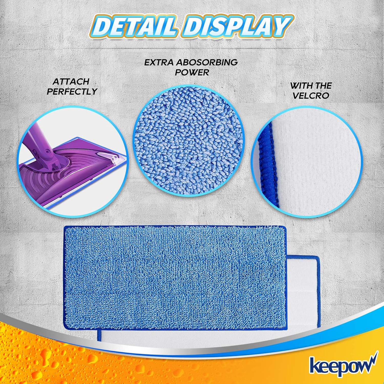 KEEPOW Reusable Wet Jet Pads Compatible with Swiffer Wet Jet Mop, Microfiber Mop Refill for Wet Mopping Cloths, Washable Replacement Refills for Hardwood Floor Cleaning, 5 Pack (Mop is Not Included)