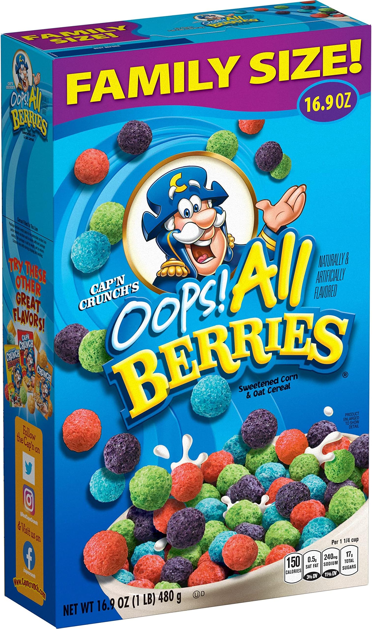 Cap'n Crunch Cereal, Oops All Berries, 16.9oz Box