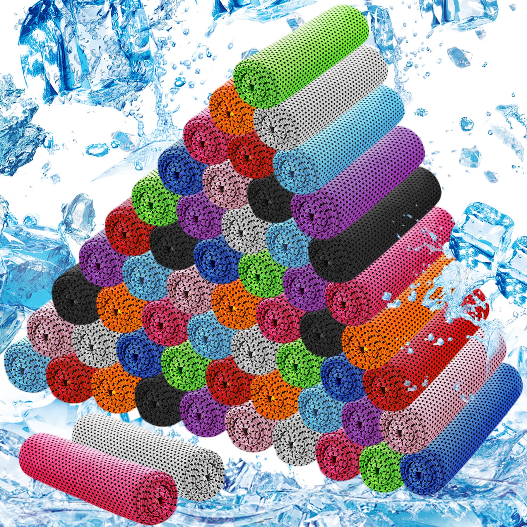 Confezione da 60 asciugamani rinfrescanti per collo e viso (101,6 x 30,5 cm), in microfibra di ghiaccio, per allenamento, rinfrescanti, per palestra, yoga, golf, corsa, sport