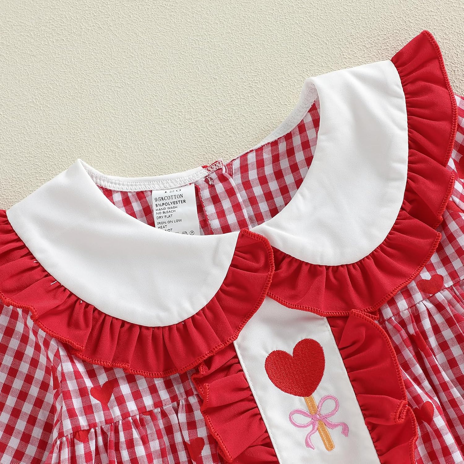 Toddler Little Girl Smocked Valentines Day Dress Love Heart Print Long Sleeve Doll Collar Plaid Dress - Image 5