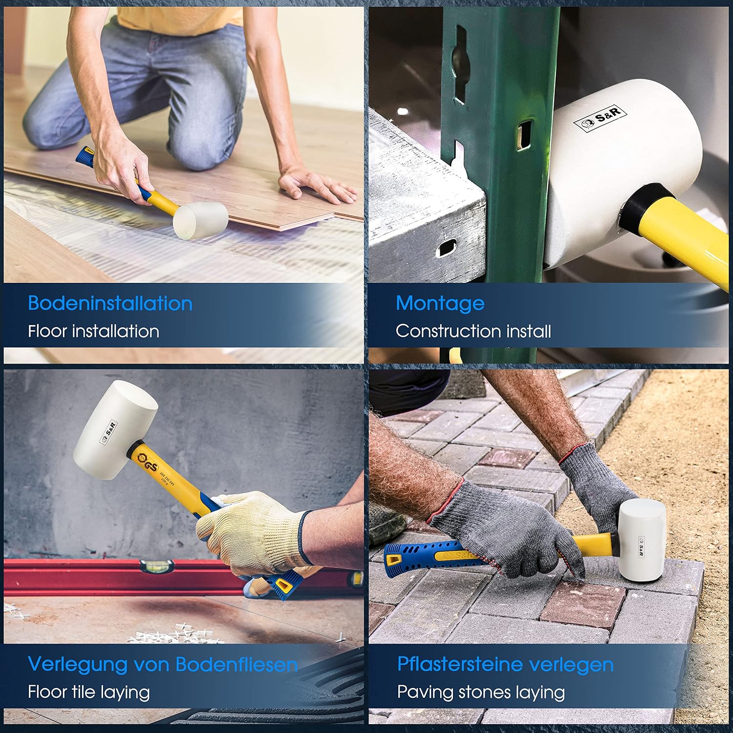 S&R Rubber mallet white~8oz - 230 g, 1,77" - 45 mm diameter, with fiberglass handle