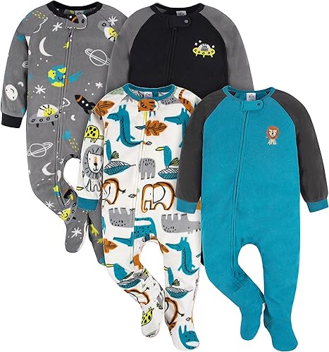 Gerber Pijama de vellón con pies de vellón para bebés y niños pequeños ajuste holgado resistente al fuego paquete de 4