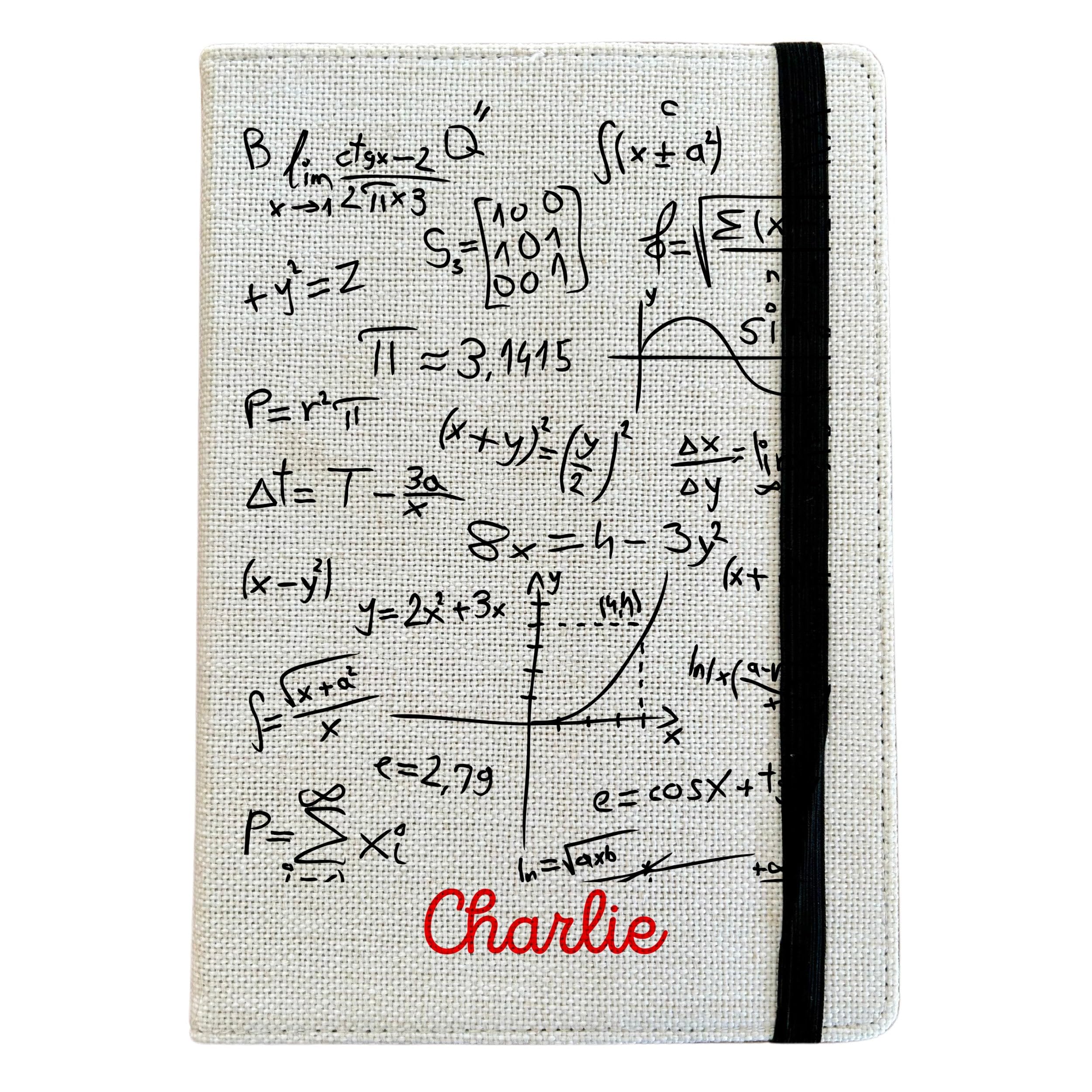 Personalised Maths A5 Notebook - Custom Teacher Lined Journal - Reusable School Notebook Cover - Linen Hardback Journal Cover Gift