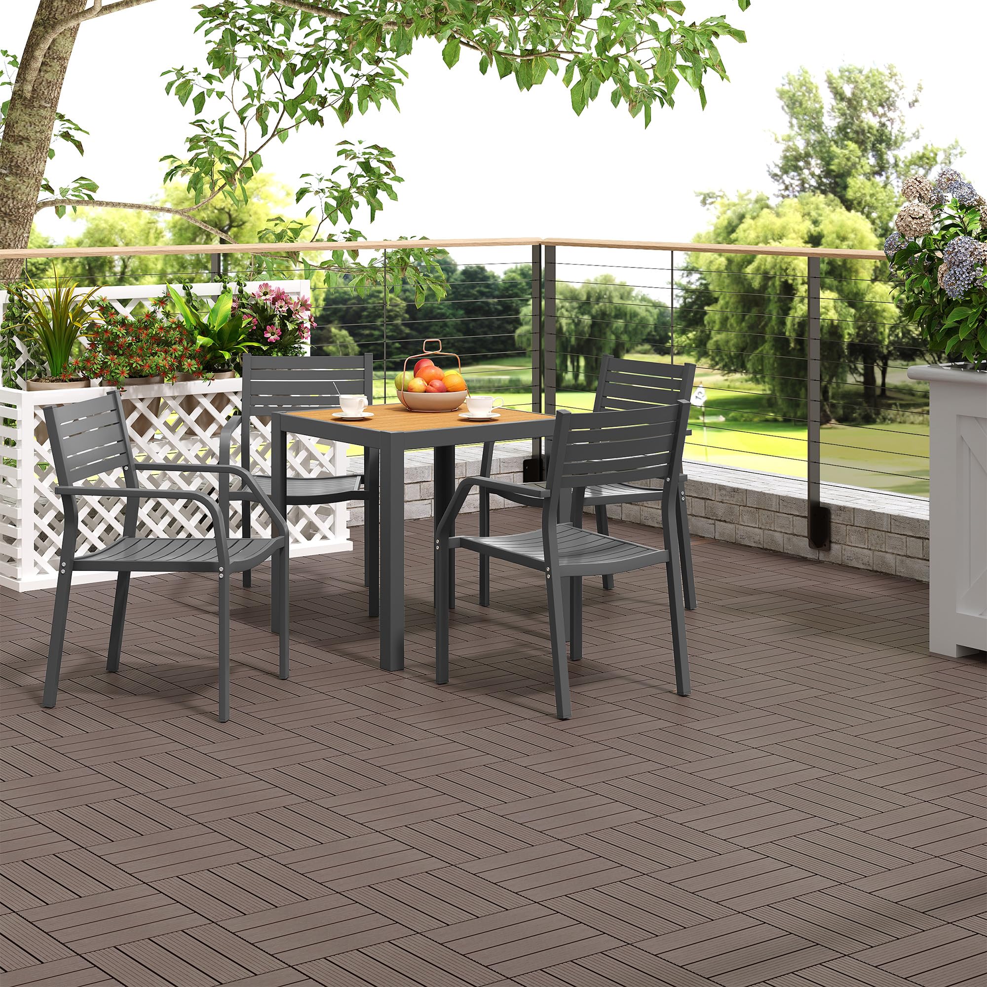 Laneetal Set di 22 Pavimento per Esterno, Pavimento WPC Incastro, per Giardino, Patio, Terrazza, Balcone, Pavimentazione Esterna 30x30 cm, Marrone