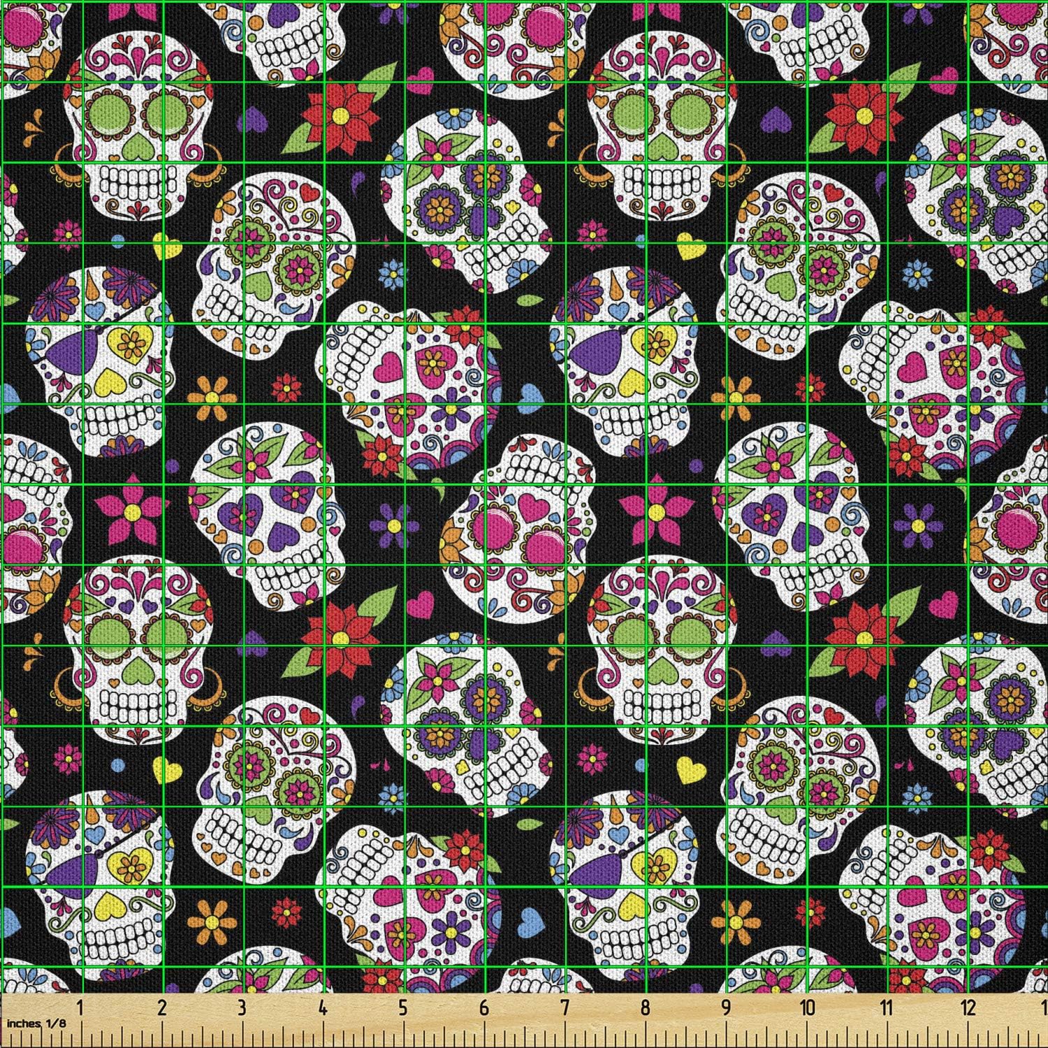 Ambesonne Rose Fabric by The Yard, Watercolor Art Style Skull with Red Roses and Buds Gothic Halloween Pattern, Stretch Knit Fabric for Clothing Sewing and Arts Crafts, 5 Yards, Vermilion Black