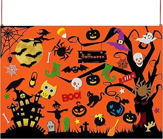 Halloween Felt Crafts for Kids, Halloween Felt Board for Toddlers Classroom Craft Project Felt Toy Scary Tree Display Home Holiday Decoration (Orange)