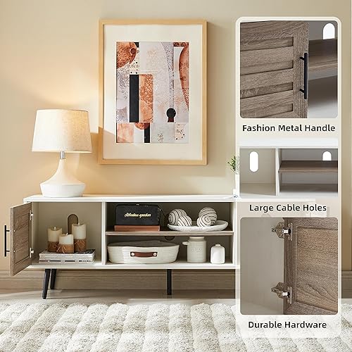 Vista 12 de EDYO LIVING Soporte de TV moderno de mediados de siglo de 65 pulgadas, soporte de TV de madera con armario de almacenamiento y estante abierto