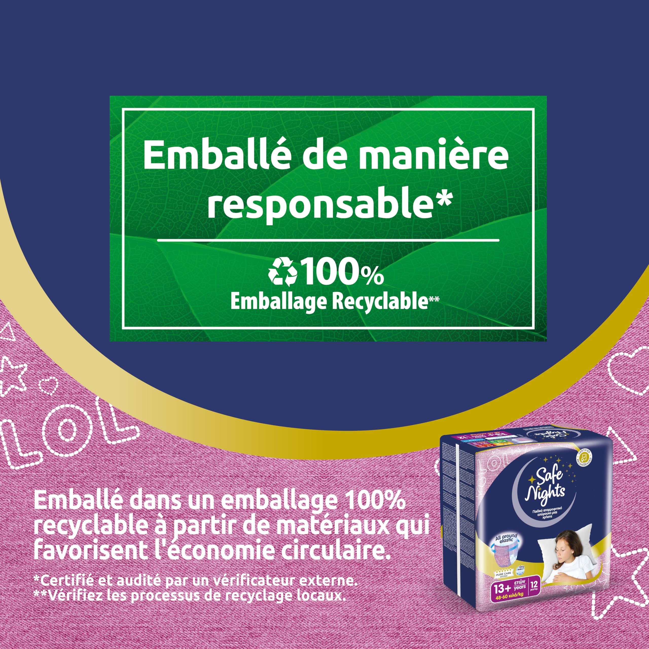 Babylino Safe Nights Girl, Culotte de Nuit Absorbante pour Fille 13+ ans (48-60 kg), 12 Culottes