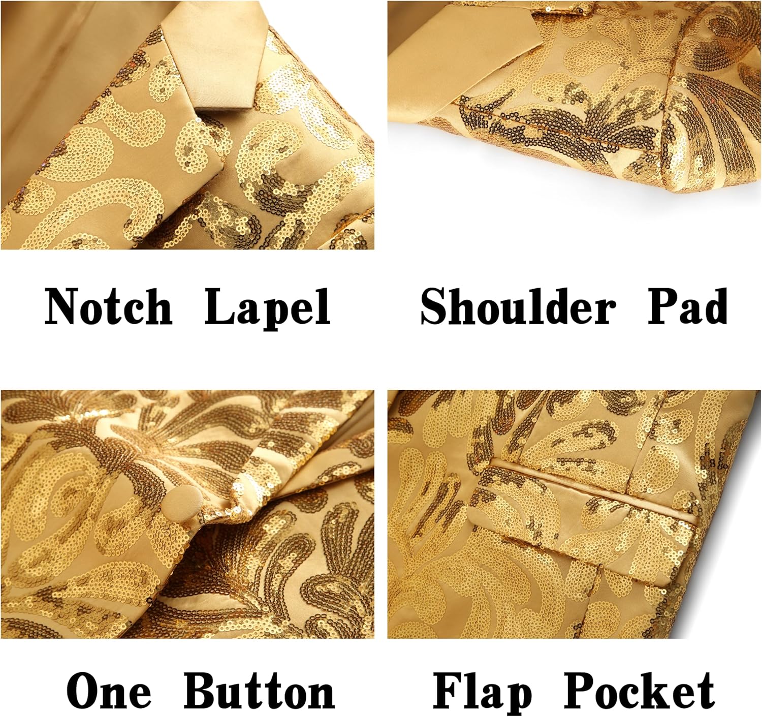 Men's Sequin Suit Set – Slim Fit Wedding Suit 2 Piece, One Button Floral Tuxedo Blazer & Pants for Party, Prom, Disco - Image 3