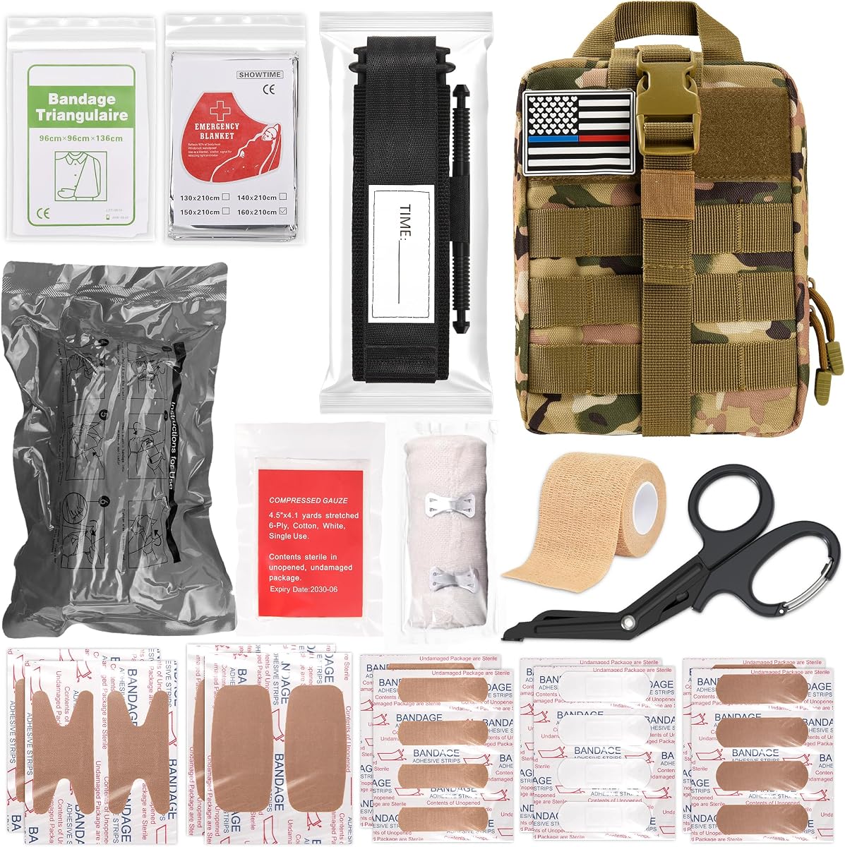 Survival First Aid Kit, 41 Pack IFAK Trauma Kit with Tourniquet, 4-Inch Israeli Bandage, Molle Bag, First Aid Kit for Car, Hiking, Travel