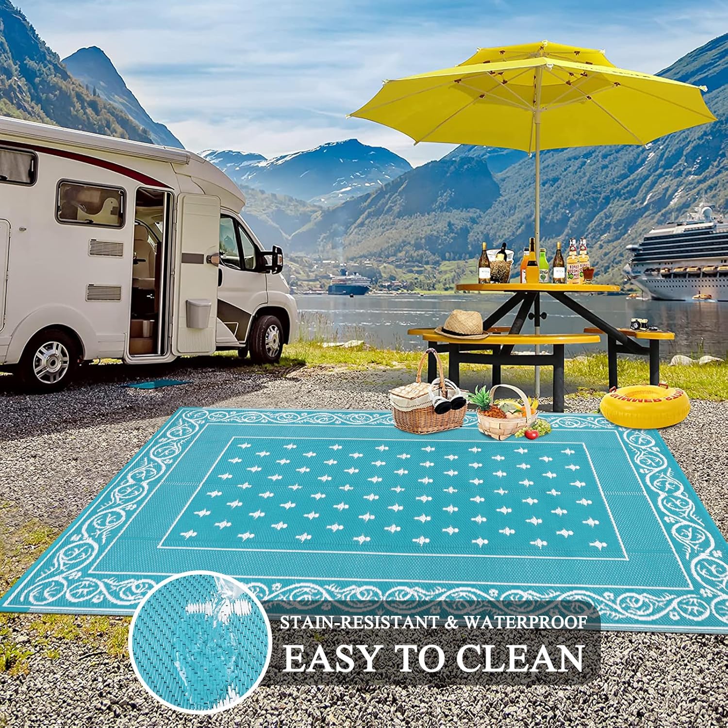 Pauwer Outdoor Rug 9'x12' Waterproof for Patios, Reversible Plastic Straw Rug, Indoor Outdoor Area Carpet RV Mat, Patio Camping Mats for RV, Picnic, Backyard, Deck, Balcony, Porch