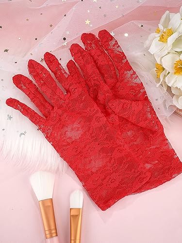 Miniatura 7 de SATINIOR Guantes de encaje para mujer, guantes cortos de encaje para fiesta de té, guantes elegantes de cortesía para bodas, cenas y fiestas