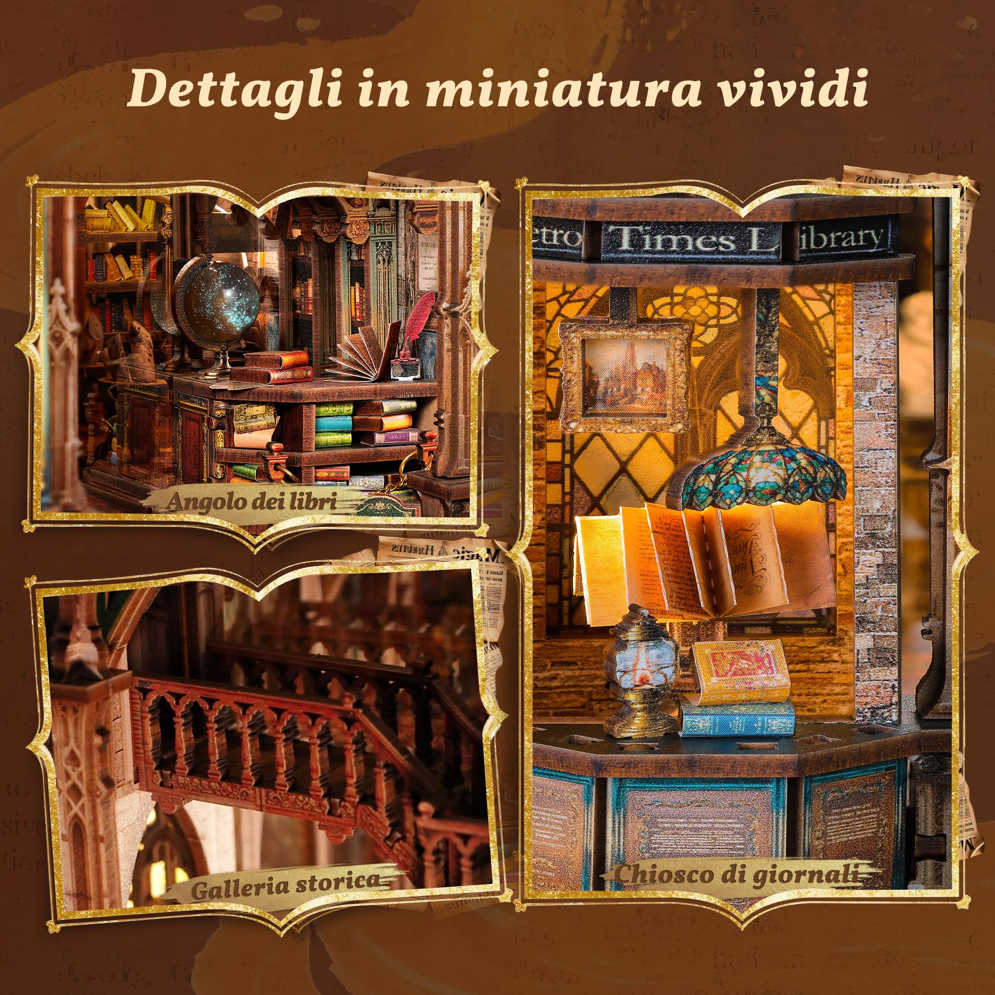 FUNPOLA Magica Library Book Nook Kit LED Puzzle 3D in Legno per Adulti