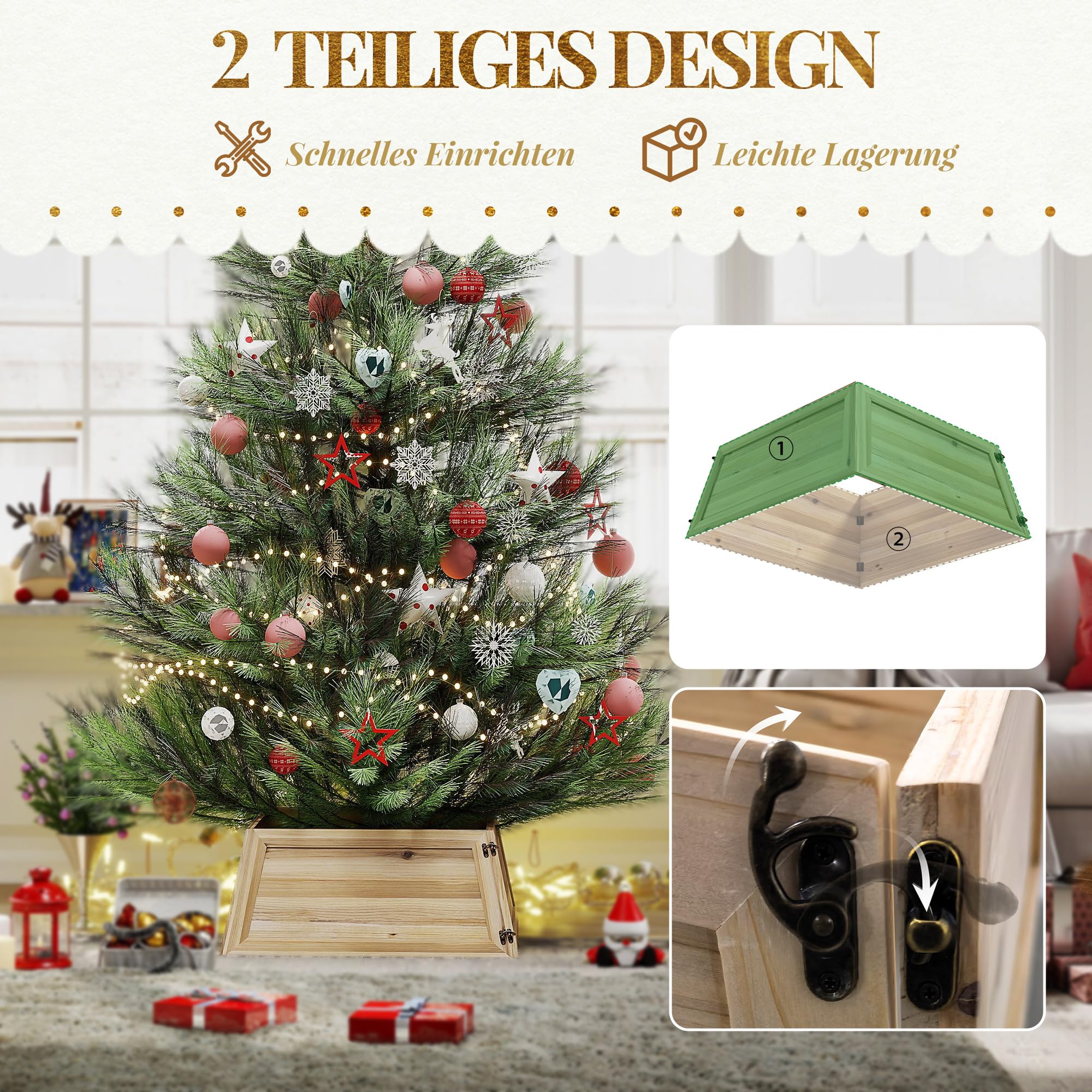 HOMCOM Weihnachtsbaumrock 65 x 65 cm Weihnachtsbaum Kragen in Naturholz | Aus Tannenholz, Weihnachtsbaumkorb, Für Party, Für Weihnachten