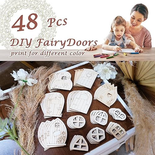 Miniatura 4 de Halandar Kit de 48 piezas de manualidades para puertas de hadas, puertas de jardín de madera, accesorios en miniatura sin pintar para decoración de
