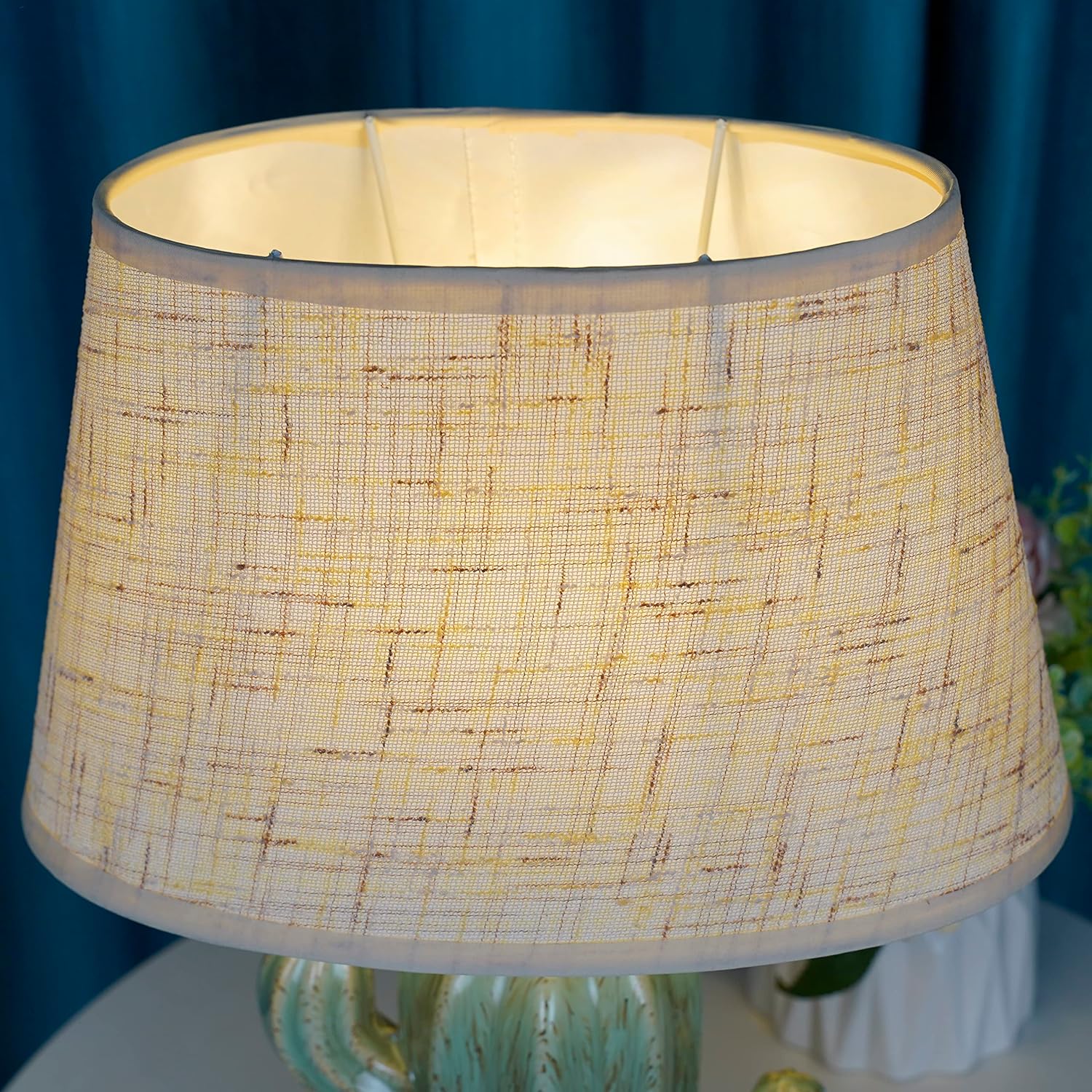 Cactus Desk Lamp, Modern Night Light with Fabric Lampshade, Ceramic Base, Adorable Bedside Table Lamp for Bedroom Nightstand