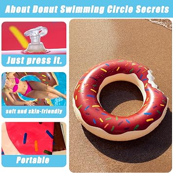 Pool Inflatables Donut Swimming Ring Rubber Rings for Kids Adult,70/90/120cm Pink Brown Doughnut Pool Ring Toy Inflatable Pool Floats Swim Tubes Rings for Women Girls Summer Party Beach Water Sport