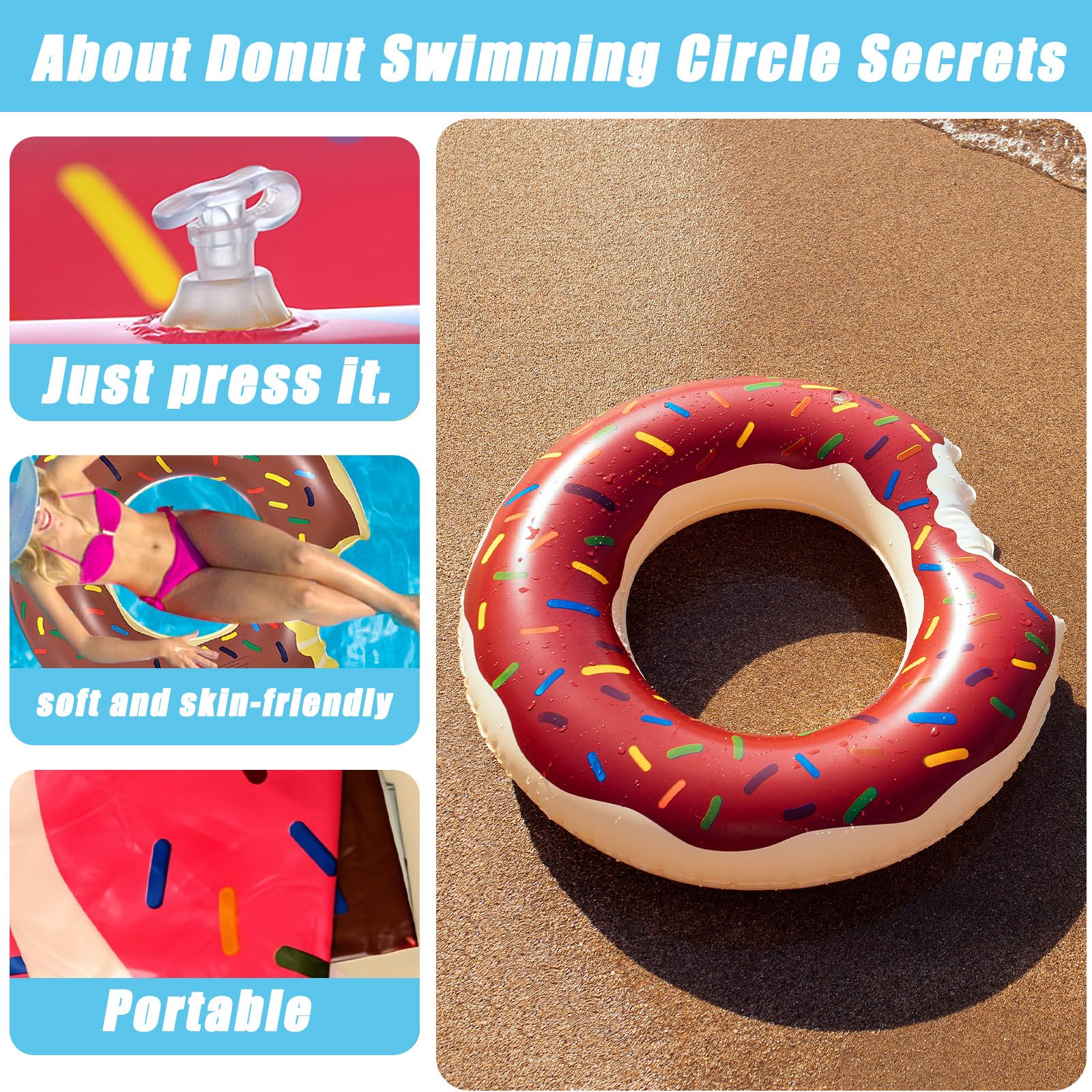 Bouée Donut Géante 120cm - Gonflable PVC Pour Piscine Et Plage - 6