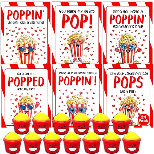 Popcorn Valentines Squishies with Cards for Kids School Party Favor,