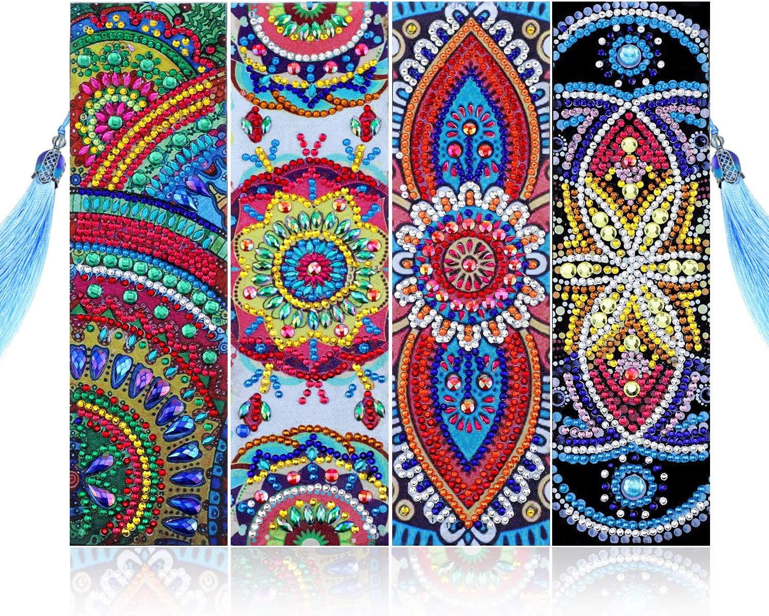 4 Pieces DIY Beaded Bookmarks 5D Diamond Painting Bookmarks Creative Leather Tassel Bookmark for Home Office School DIY Making Arts Crafts Gifts Students Adults Beginner