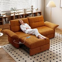 Queen Sleeper Sofa 85", 3-in-1 Pull Out Sofa Bed with USB Charging, Orange