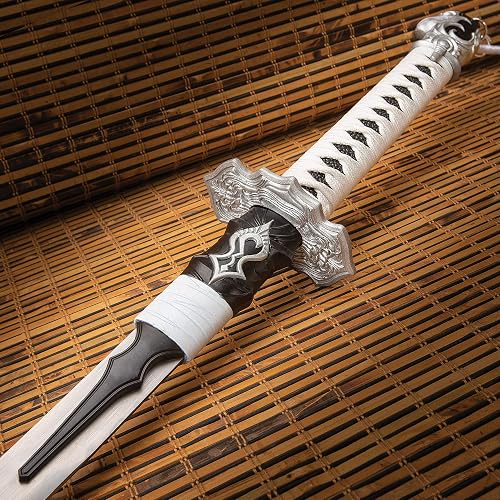 K EXCLUSIVE Fantasy Sword and Sheath with Strap - Stainless Steel Blade, Cast Resin Handle, Traditional Cord-Wrap, Tassel Accent, Cast Metal Tsuba, for Gamer Katana Collection - 39 3/4" Length