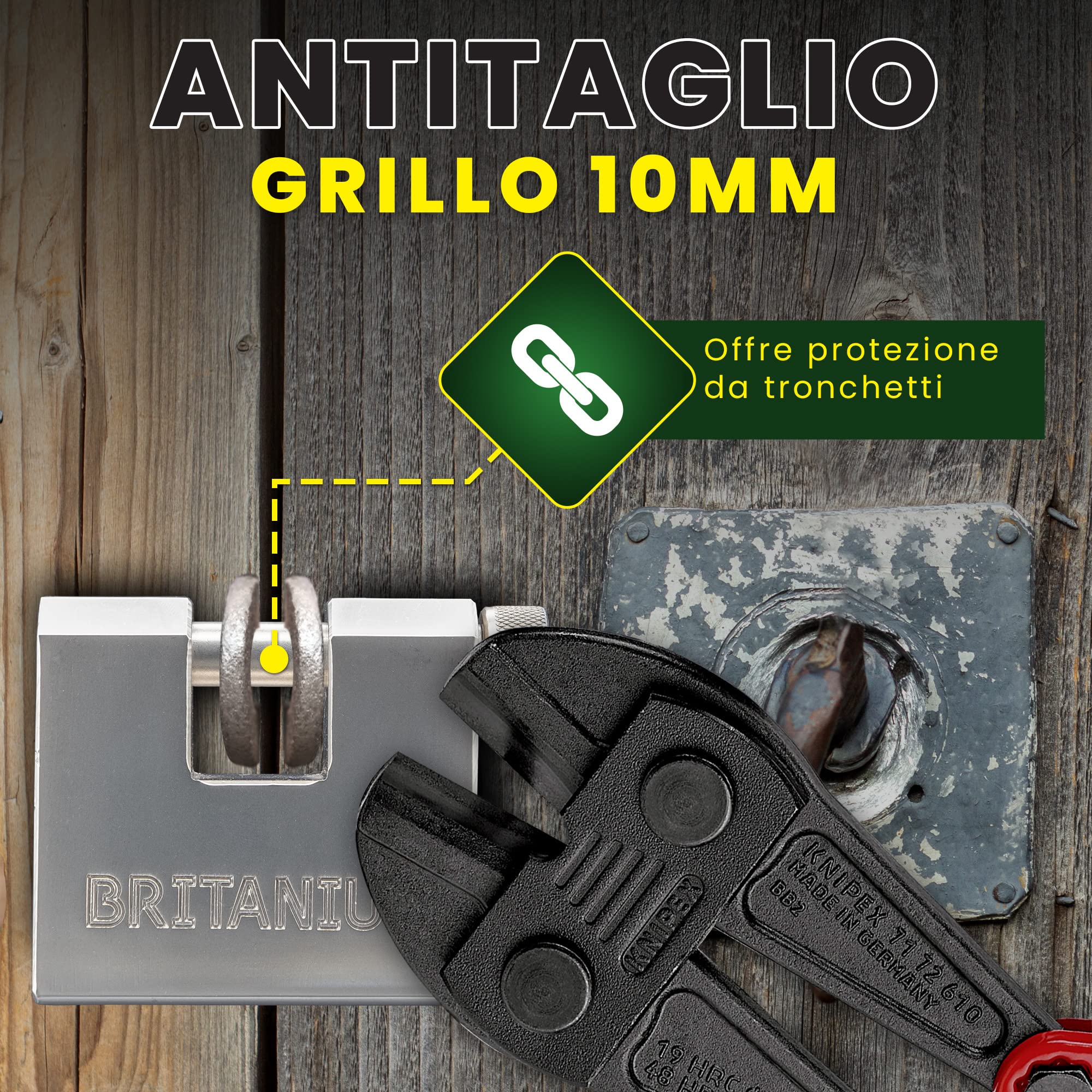 BRX66 Lucchetto Antiscasso Corazzato - Serratura per Cancello Esterno, Garage e Container - Lucchetto Monoblocco 66mm con 5 Chiavi, Alta Sicurezza per Magazzino e Saracinesca Blindata