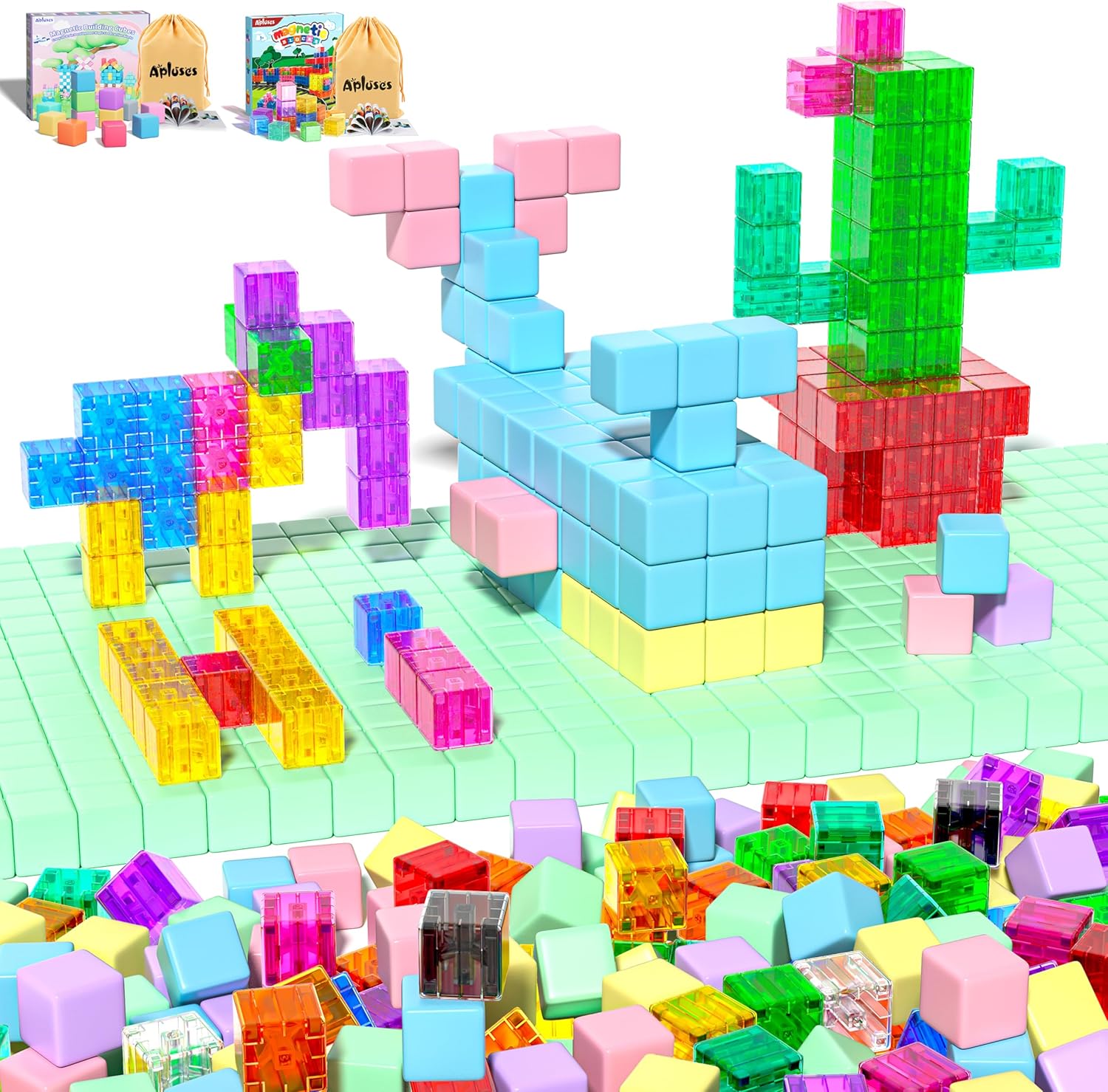 164PCS Magnetic Blocks for Toddlers Ages 3+, STEM Educational Toys for Preschool Kids, Montessori Magnet Cubes Playset for Children Aged 3-5 Gift for Boys and Girls